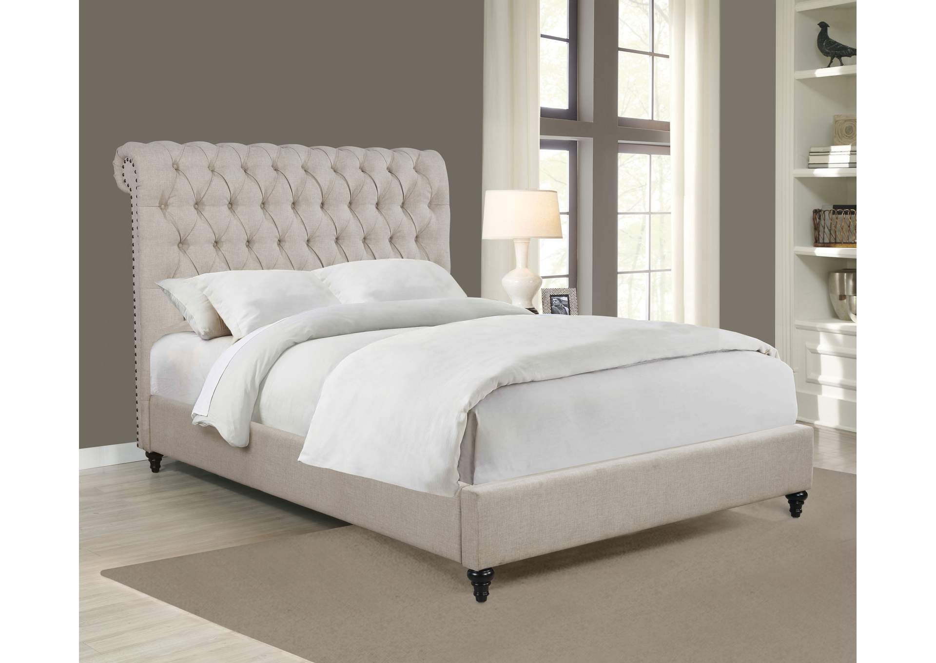 Devon Button Tufted Upholstered California King Bed Beige,Coaster Furniture