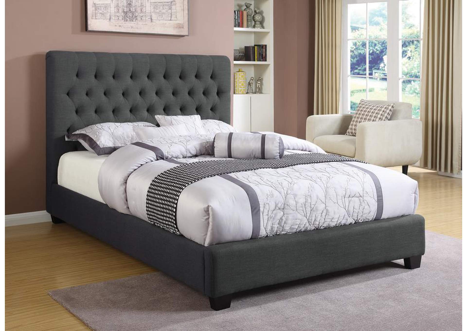Chloe Transitional Charcoal Upholstered Full Bed,Coaster Furniture