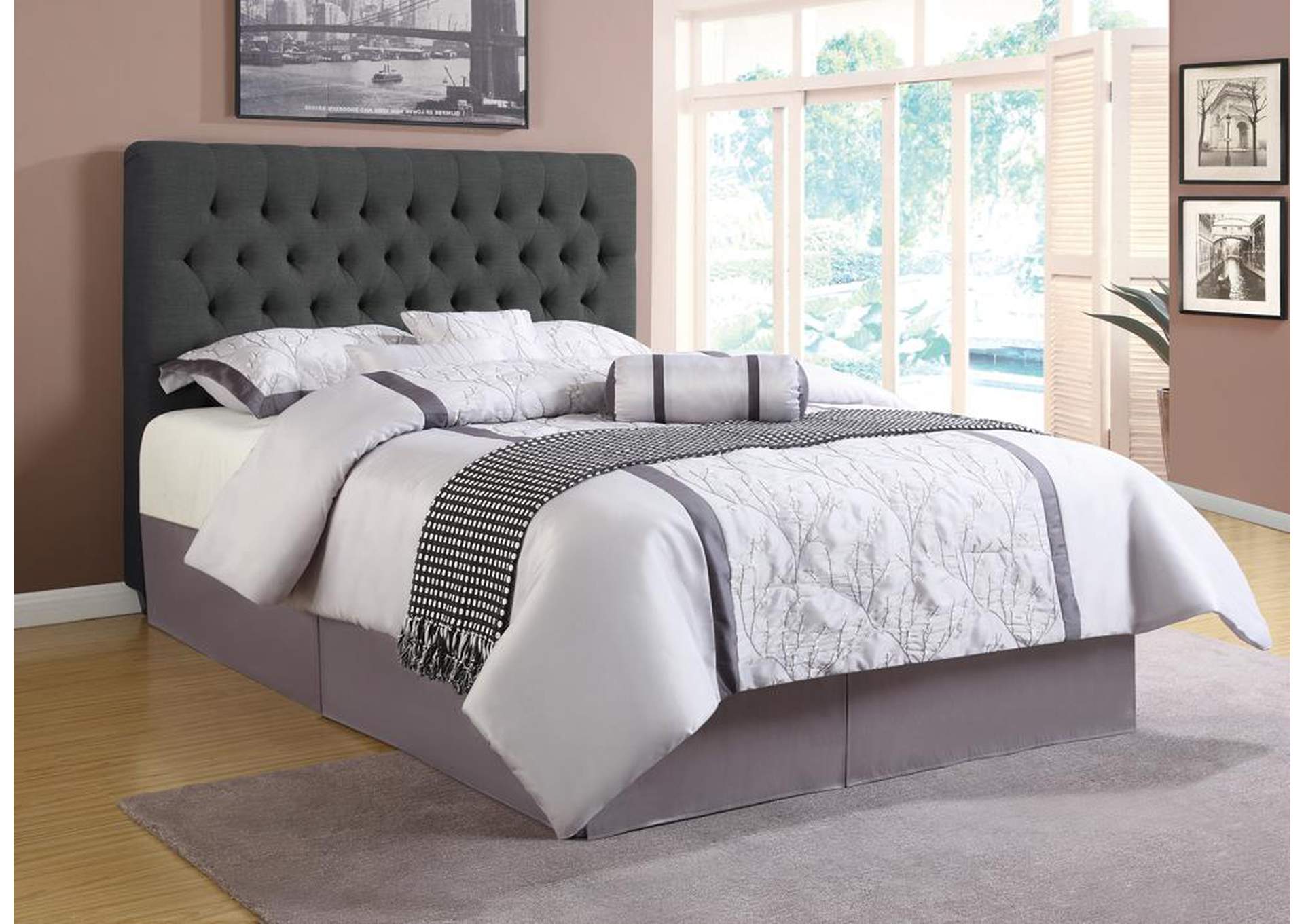 Chloe Transitional Charcoal Upholstered Full Bed,Coaster Furniture