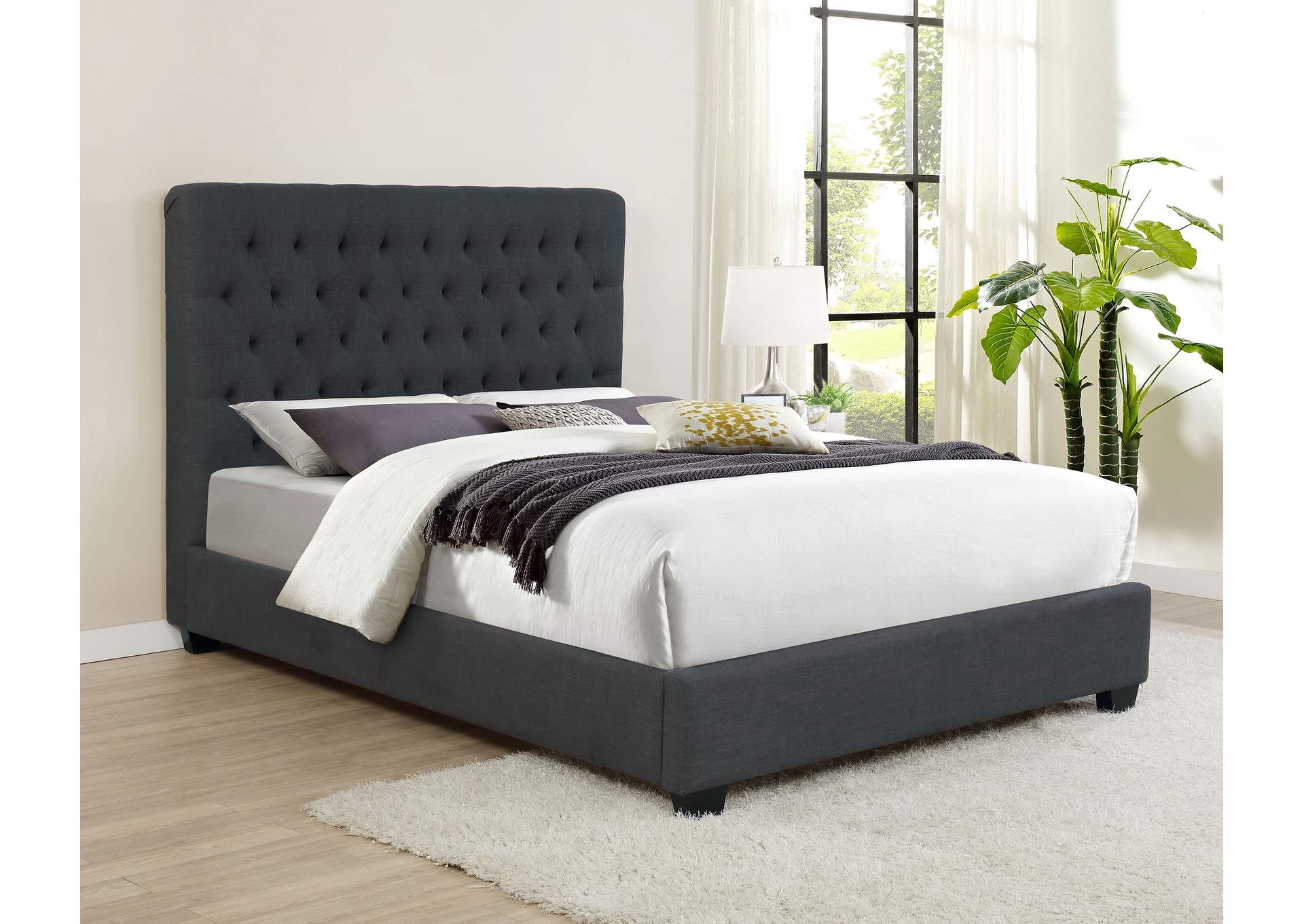 Chloe Tufted Upholstered Queen Bed Charcoal,Coaster Furniture