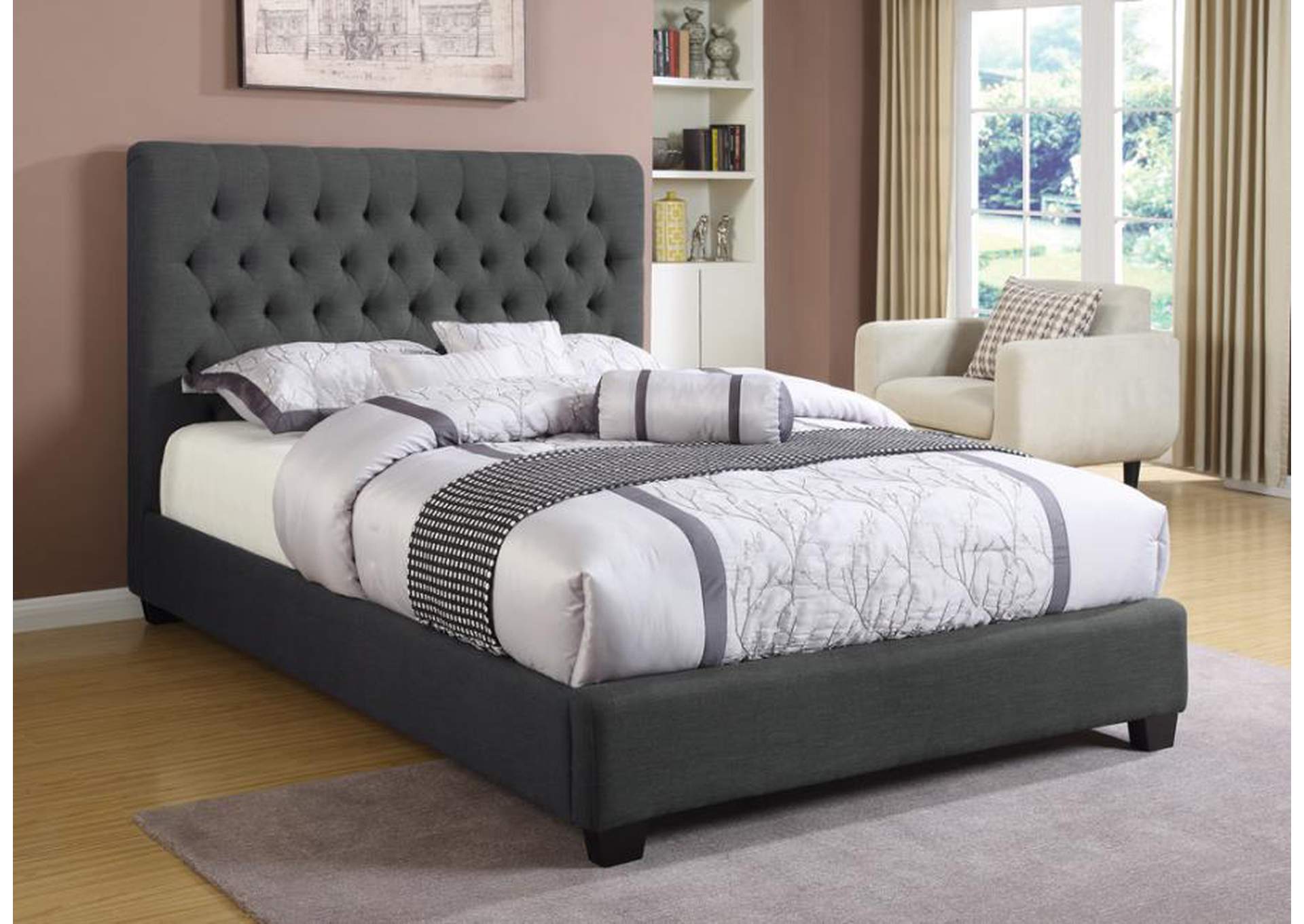 Chloe Tufted Upholstered Queen Bed Charcoal,Coaster Furniture