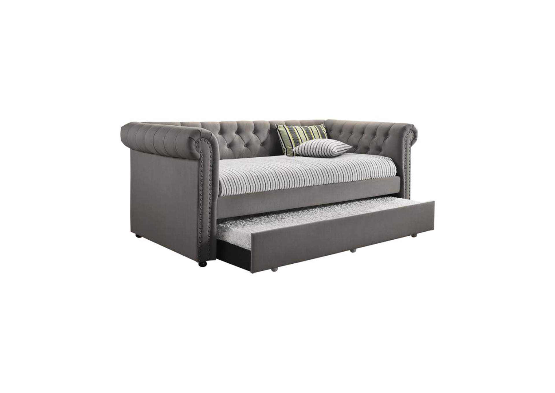 Kepner Tufted Upholstered Daybed Grey With Trundle,Coaster Furniture