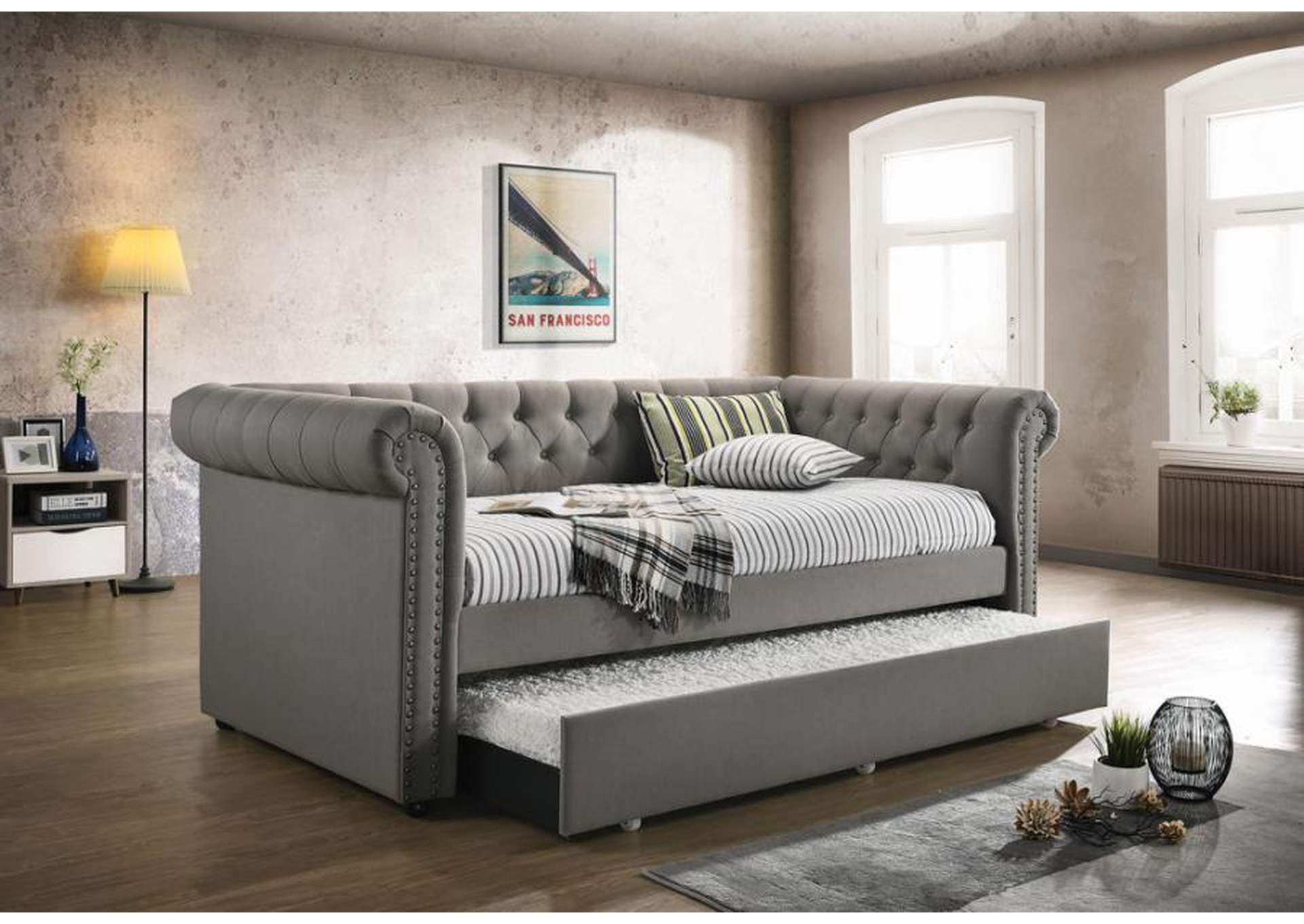 Kepner Tufted Upholstered Daybed Grey with Trundle,Coaster Furniture