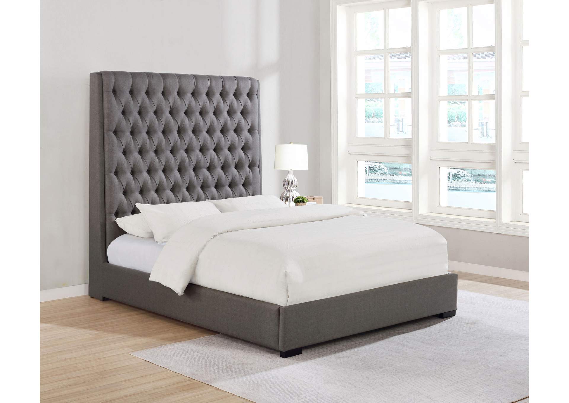 Camille Eastern King Button Tufted Bed Grey,Coaster Furniture