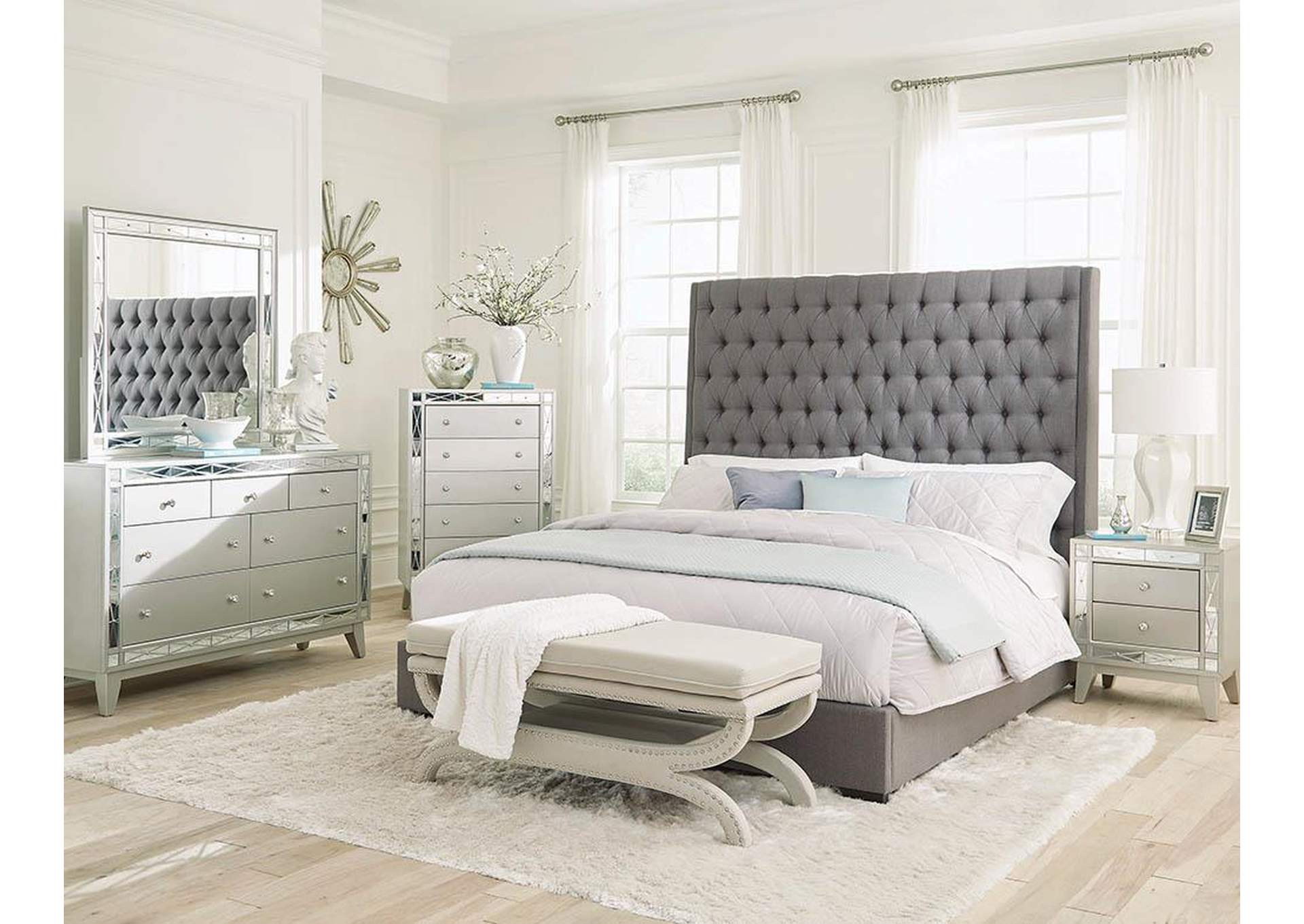 Satin Linen Camille Grey Upholstered California King Bed United Furniture Style Springfield Pa