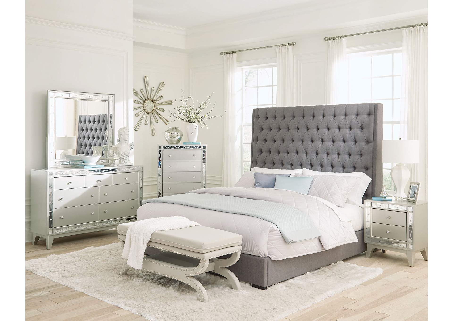 Camille California King Button Tufted Bed Grey,Coaster Furniture