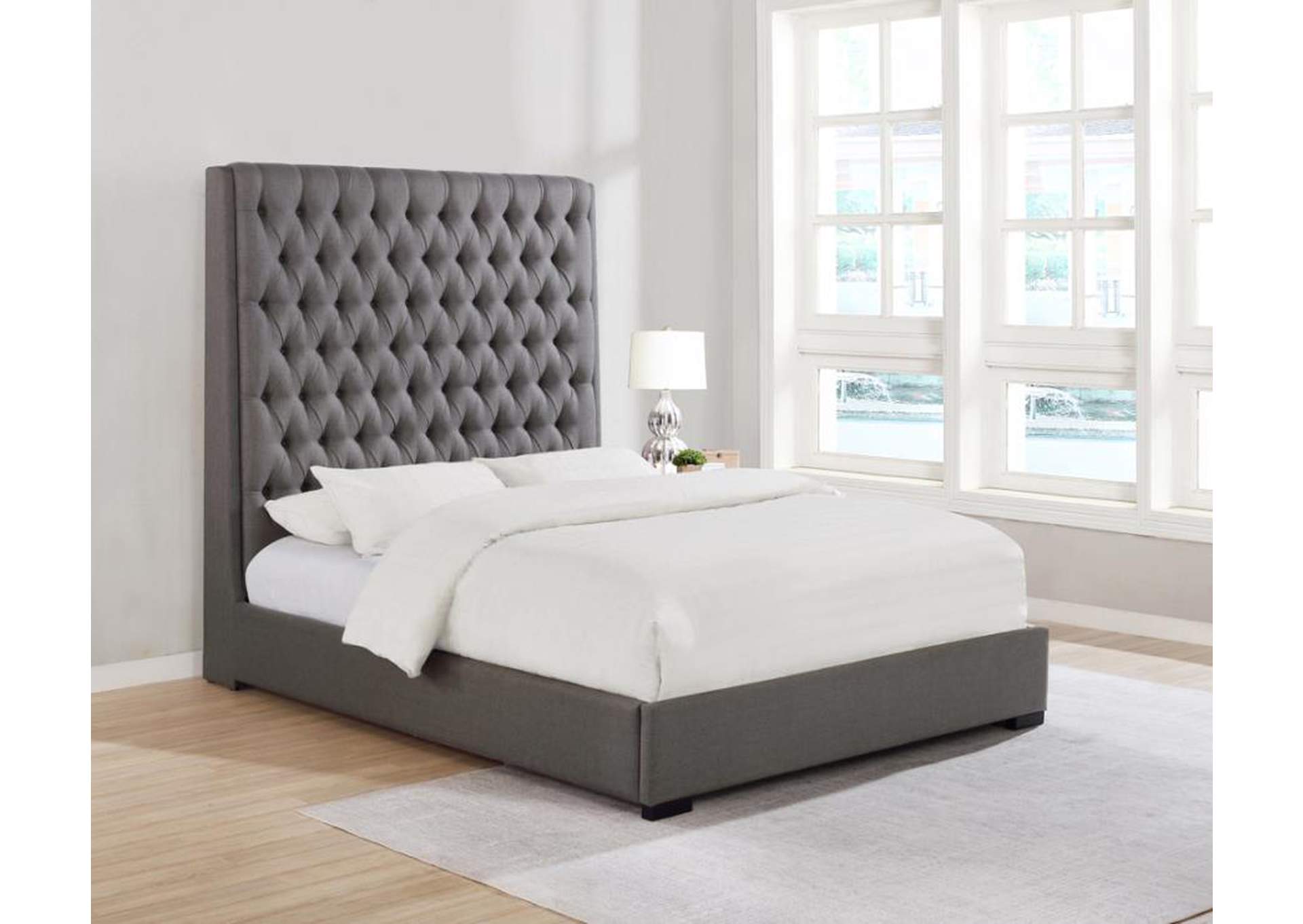 Camille Queen Button Tufted Bed Grey,Coaster Furniture