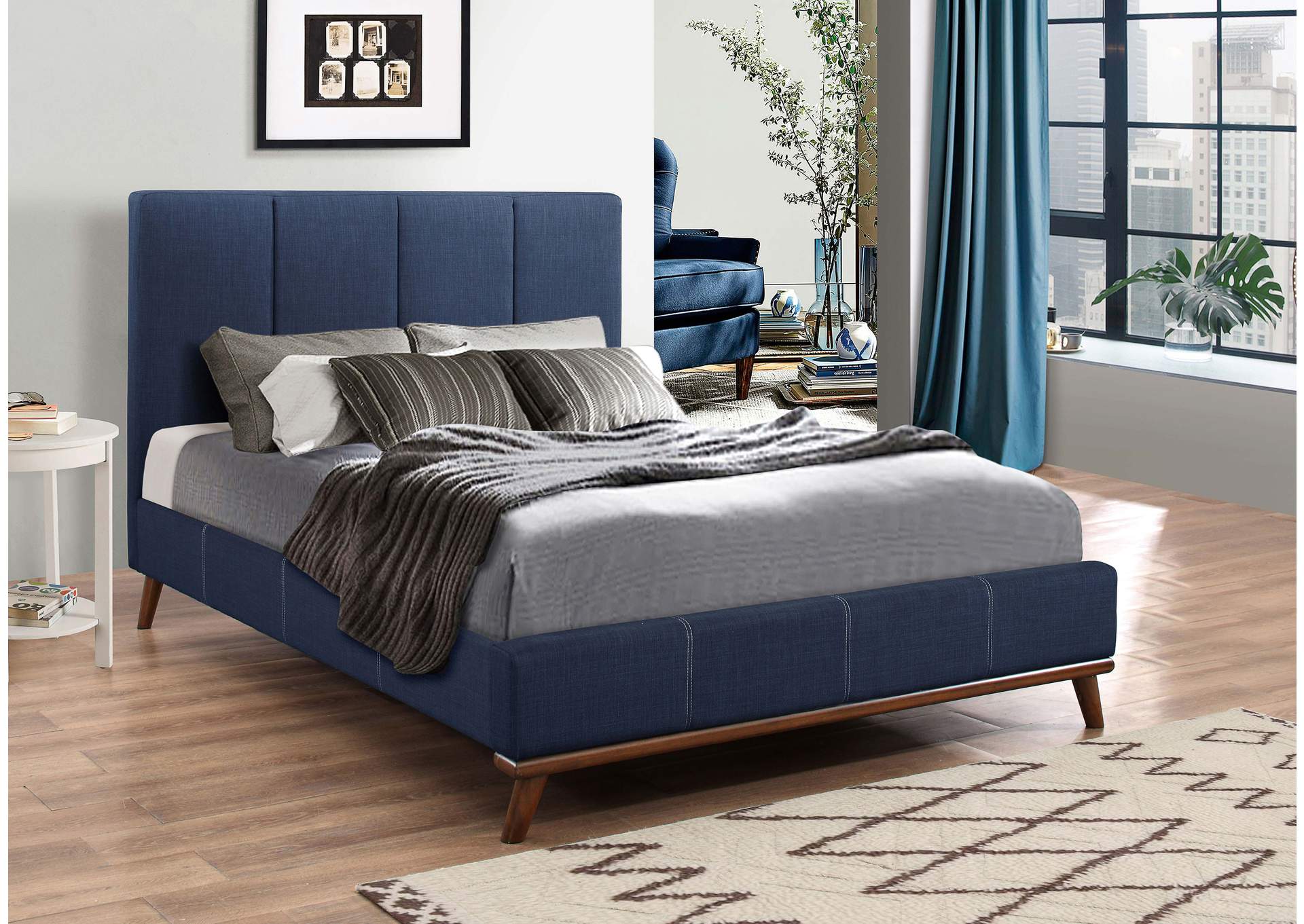Charity Eastern King Upholstered Bed Blue,Coaster Furniture