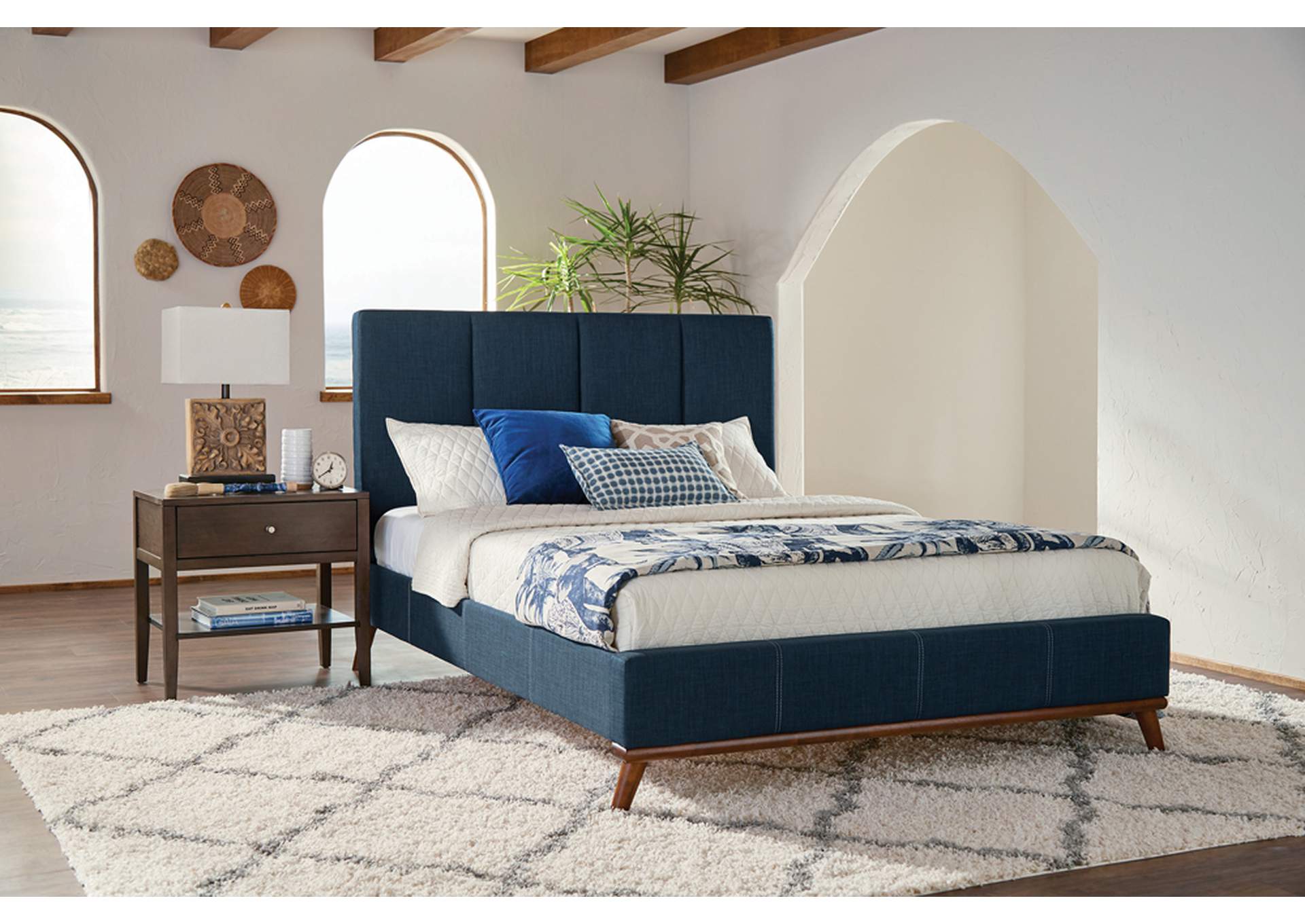 Charity Eastern King Upholstered Bed Blue,Coaster Furniture