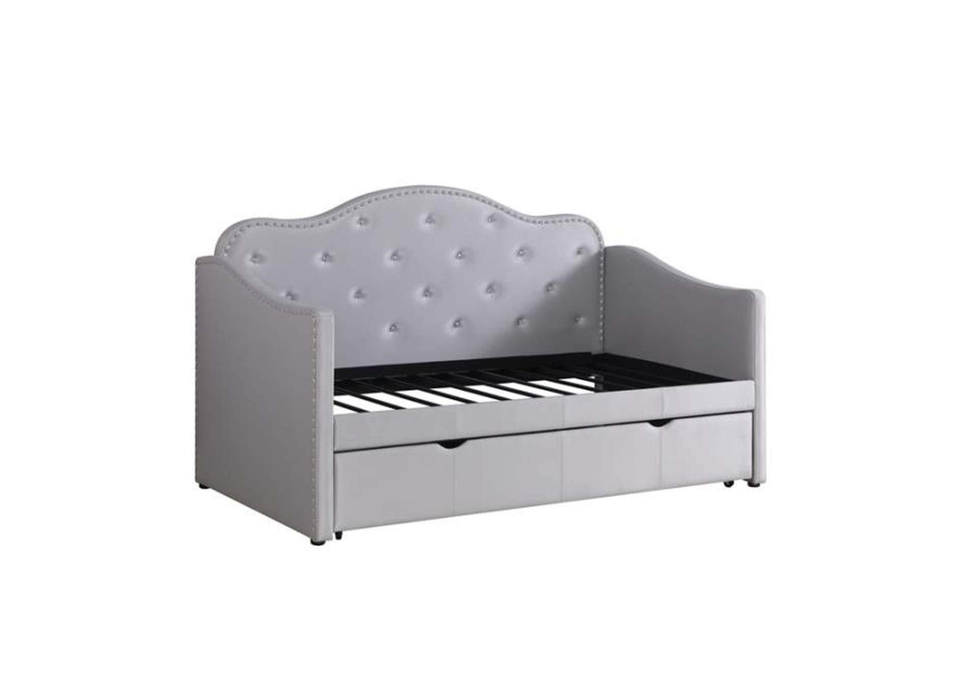 Upholstered Twin Daybed With Trundle Pearlescent Grey,Coaster Furniture