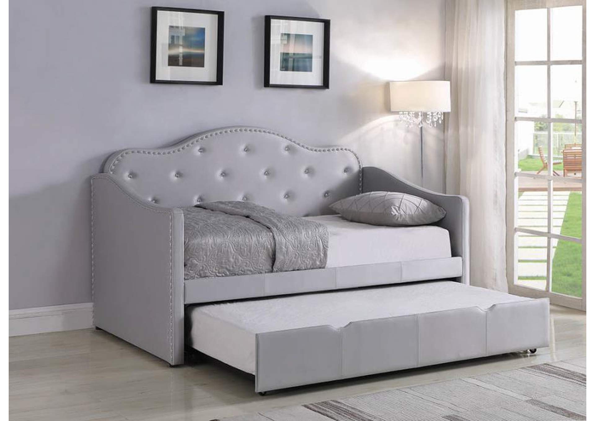 Upholstered Twin Daybed with Trundle Pearlescent Grey,Coaster Furniture