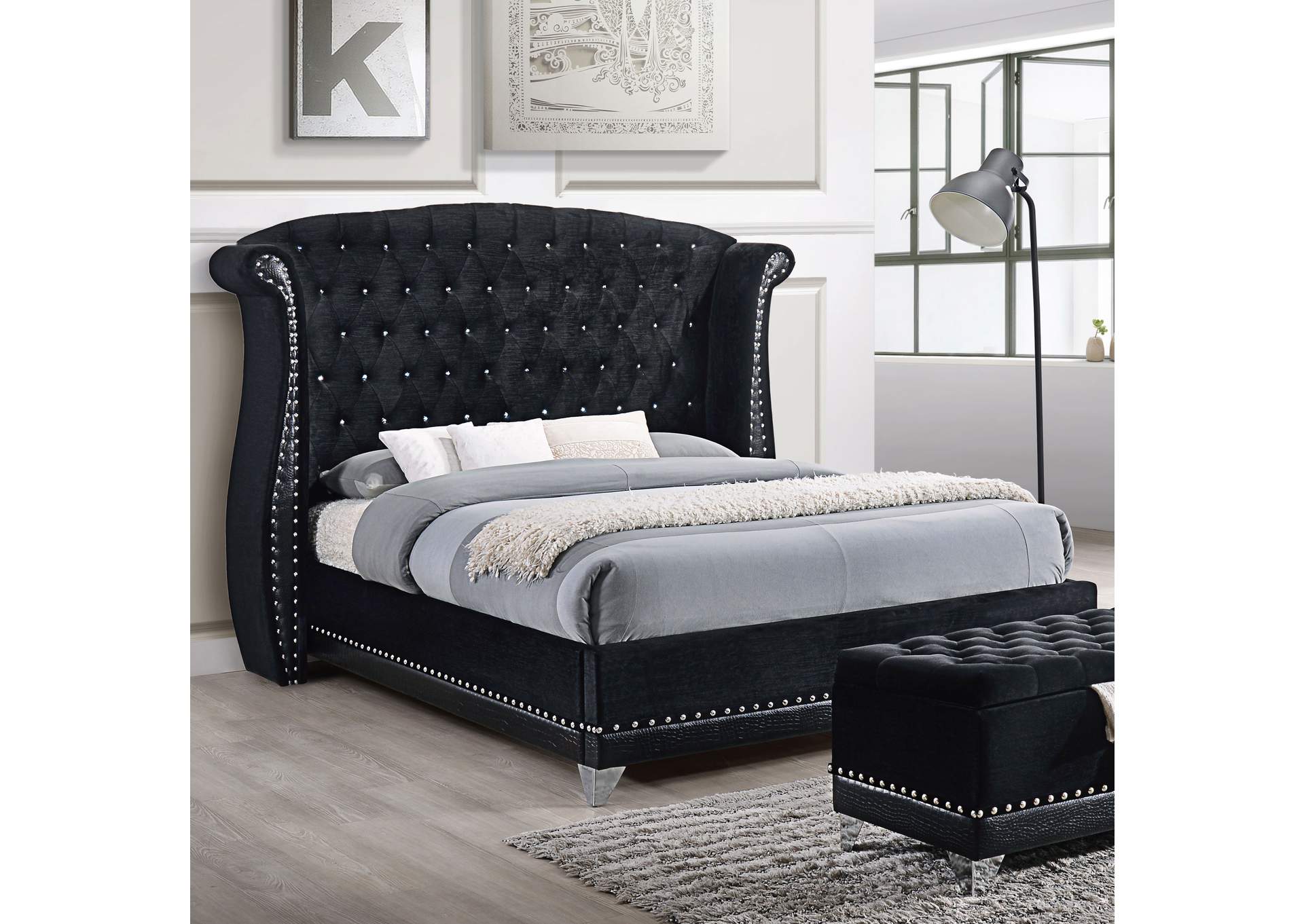 Barzini Eastern King Tufted Upholstered Bed Black,Coaster Furniture