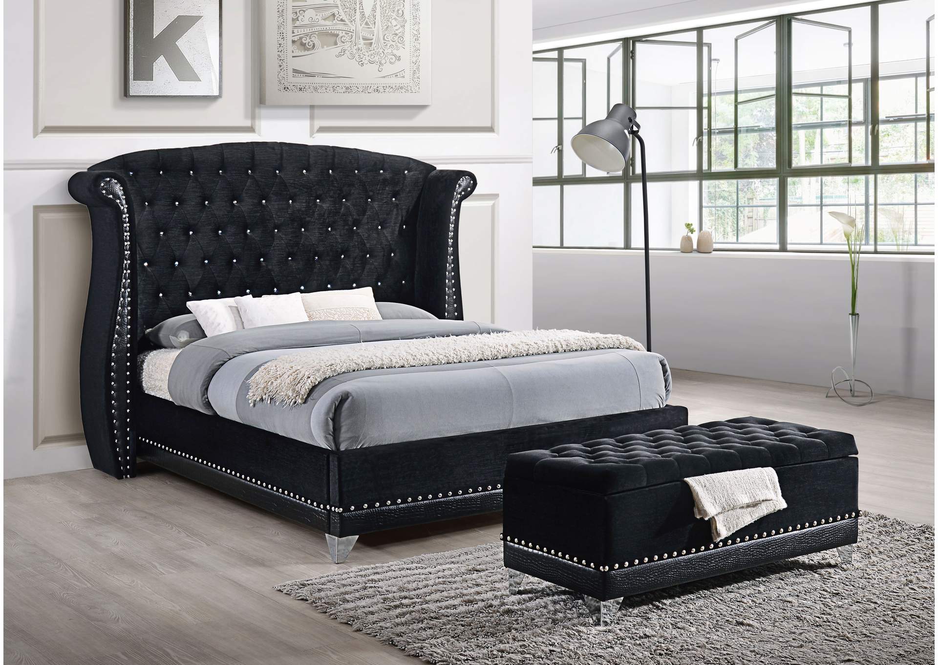 Barzini Eastern King Tufted Upholstered Bed Black,Coaster Furniture