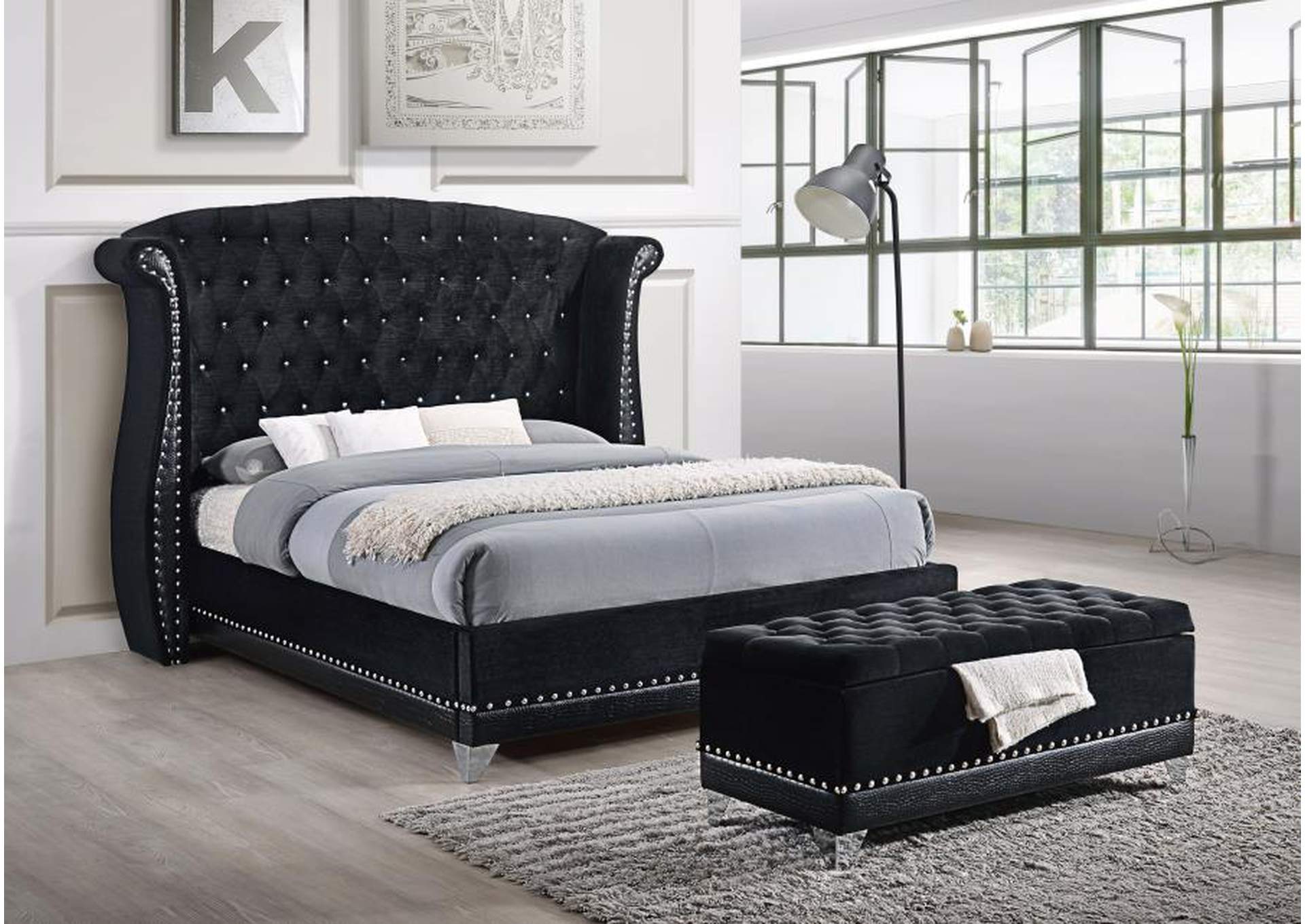 Barzini Queen Tufted Upholstered Bed Black,Coaster Furniture