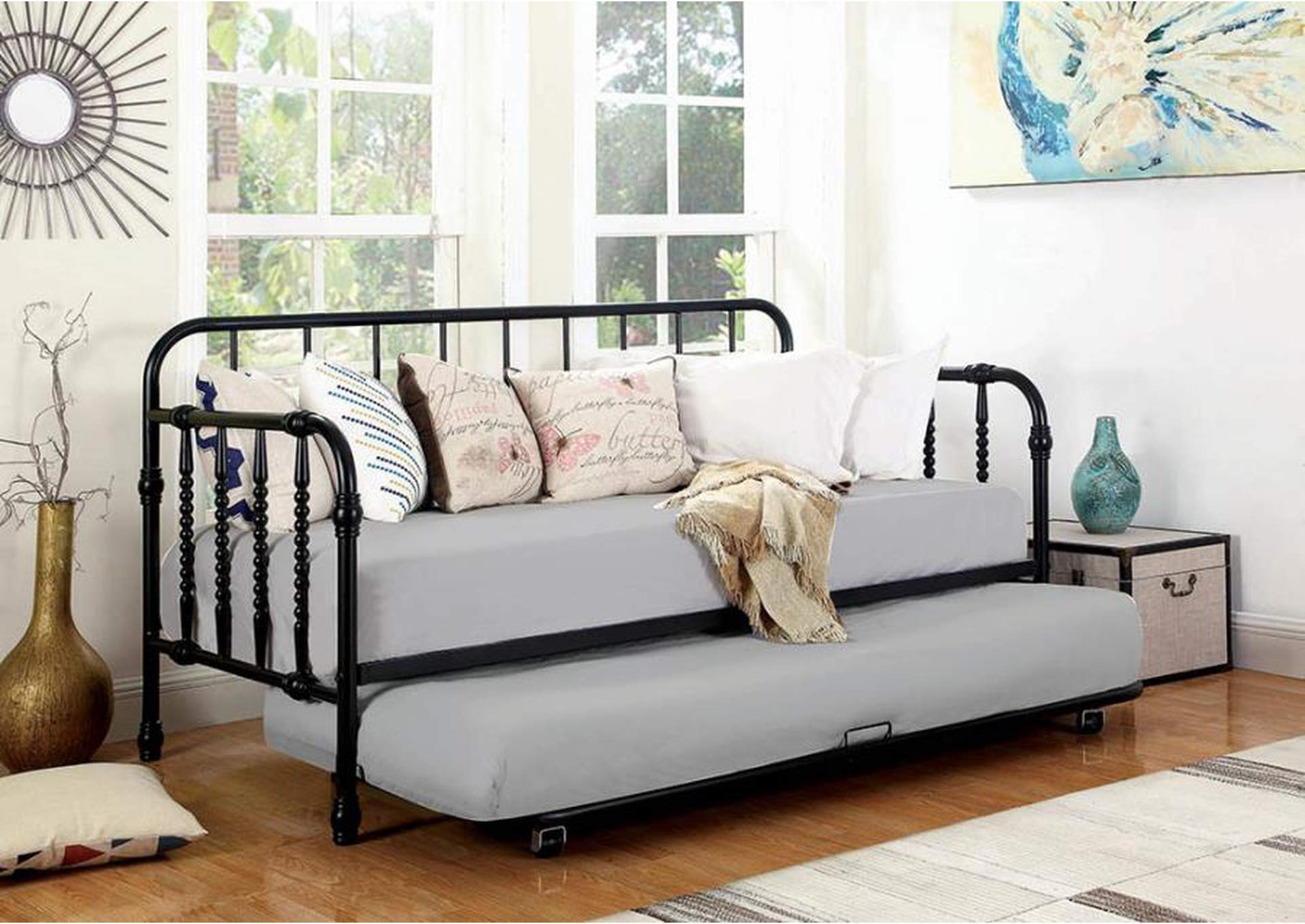 Twin Metal Daybed with Trundle Black,Coaster Furniture