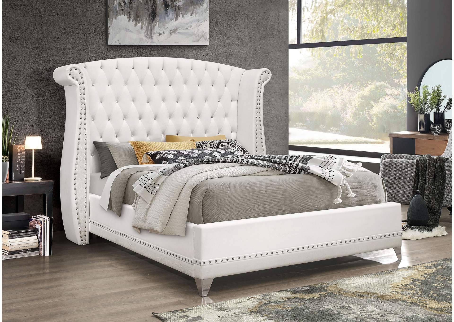 Barzini Eastern King Wingback Tufted Bed White,Coaster Furniture