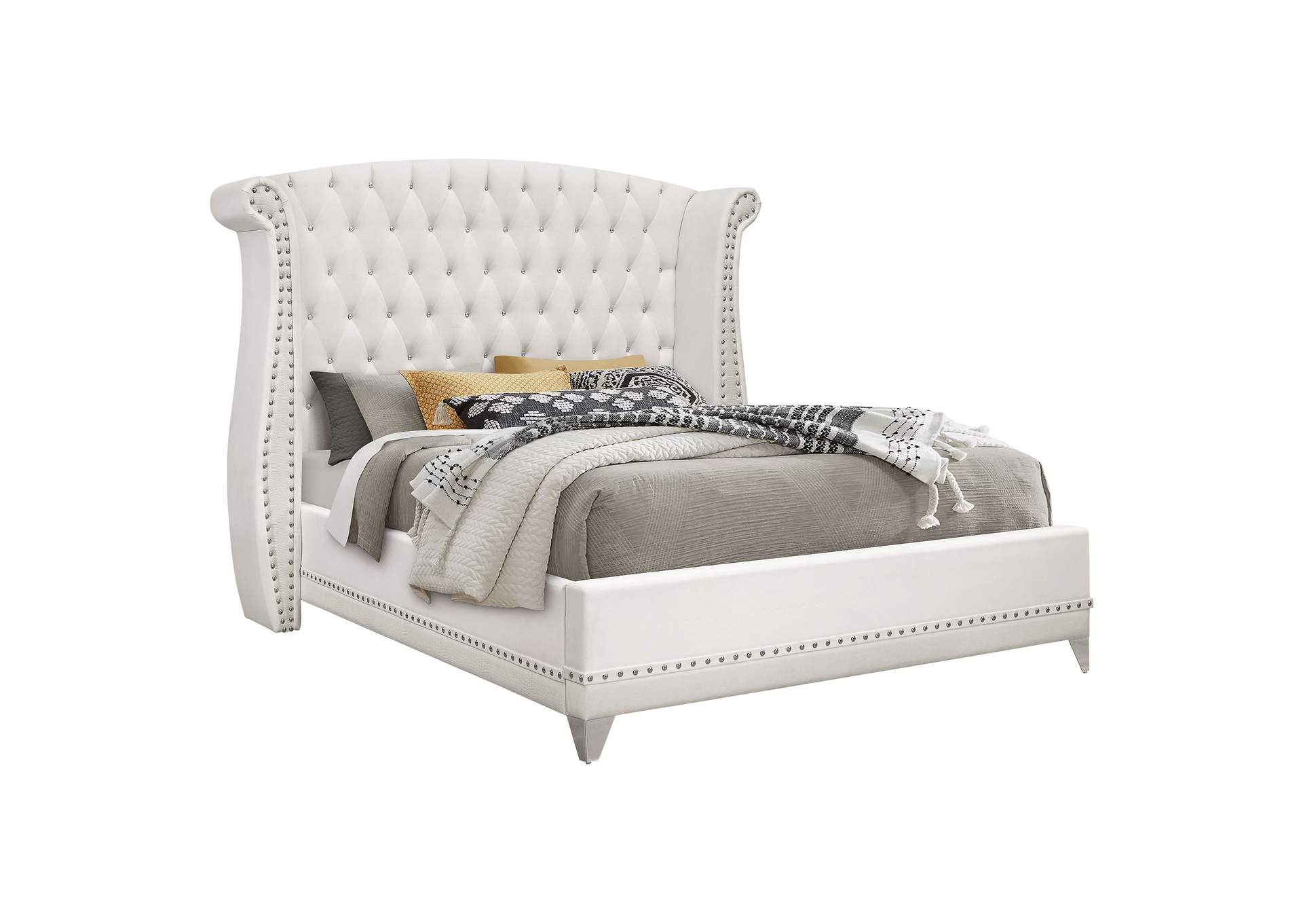 Barzini Eastern King Wingback Tufted Bed White,Coaster Furniture