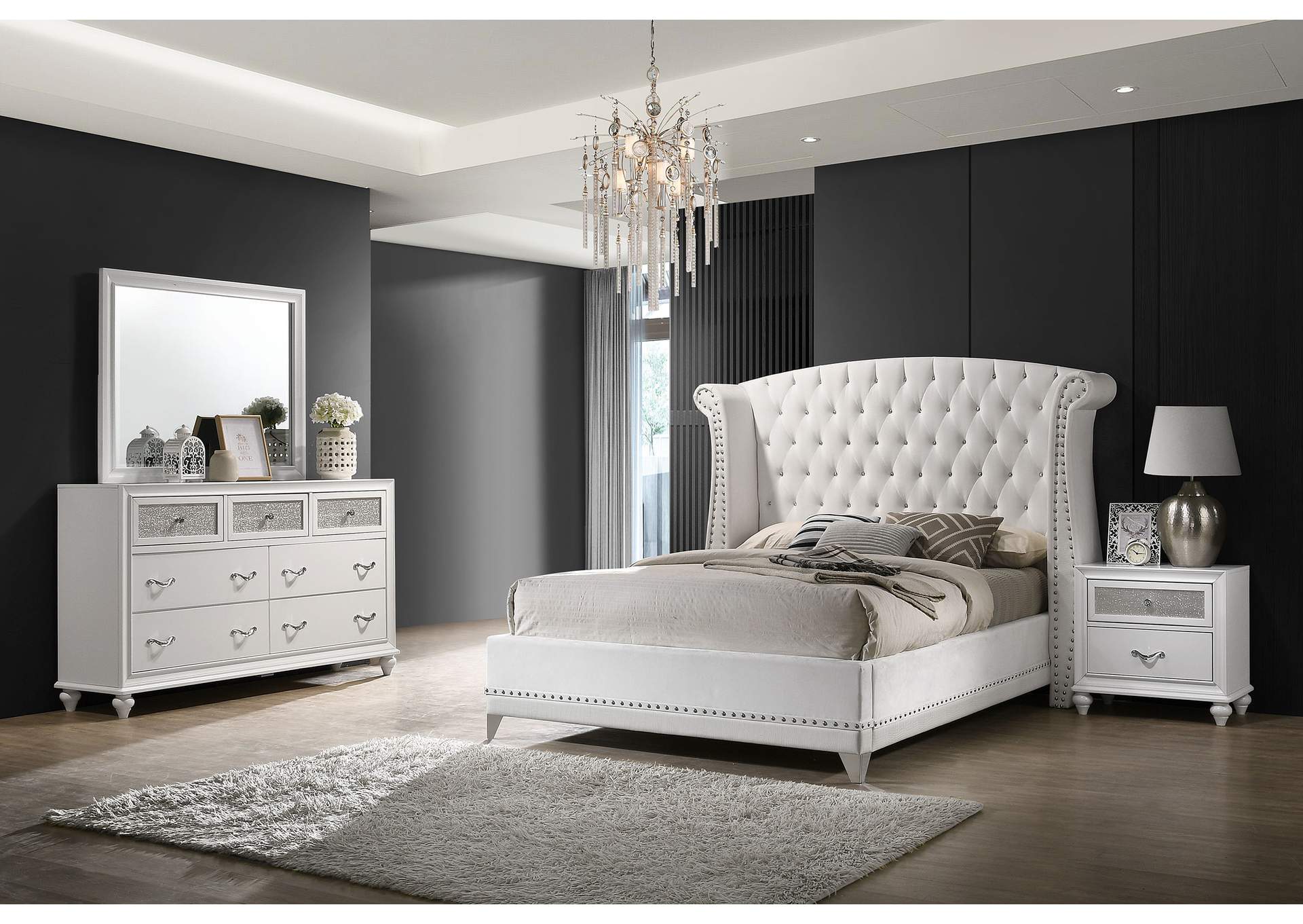 Barzini Upholstered Tufted Bedroom Set White,Coaster Furniture
