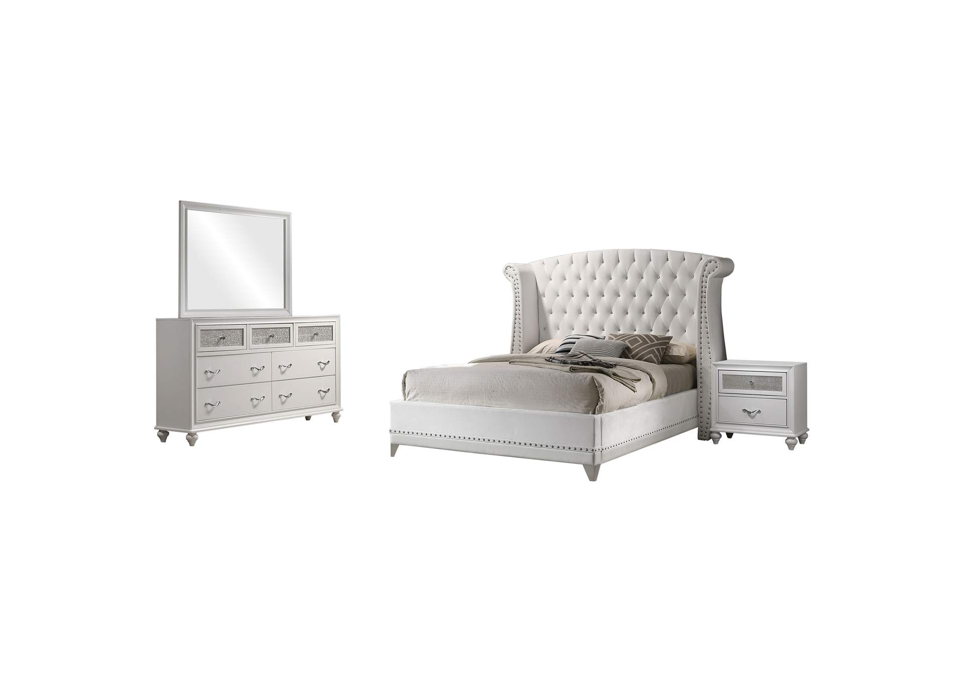 Barzini Upholstered Tufted Bedroom Set White,Coaster Furniture