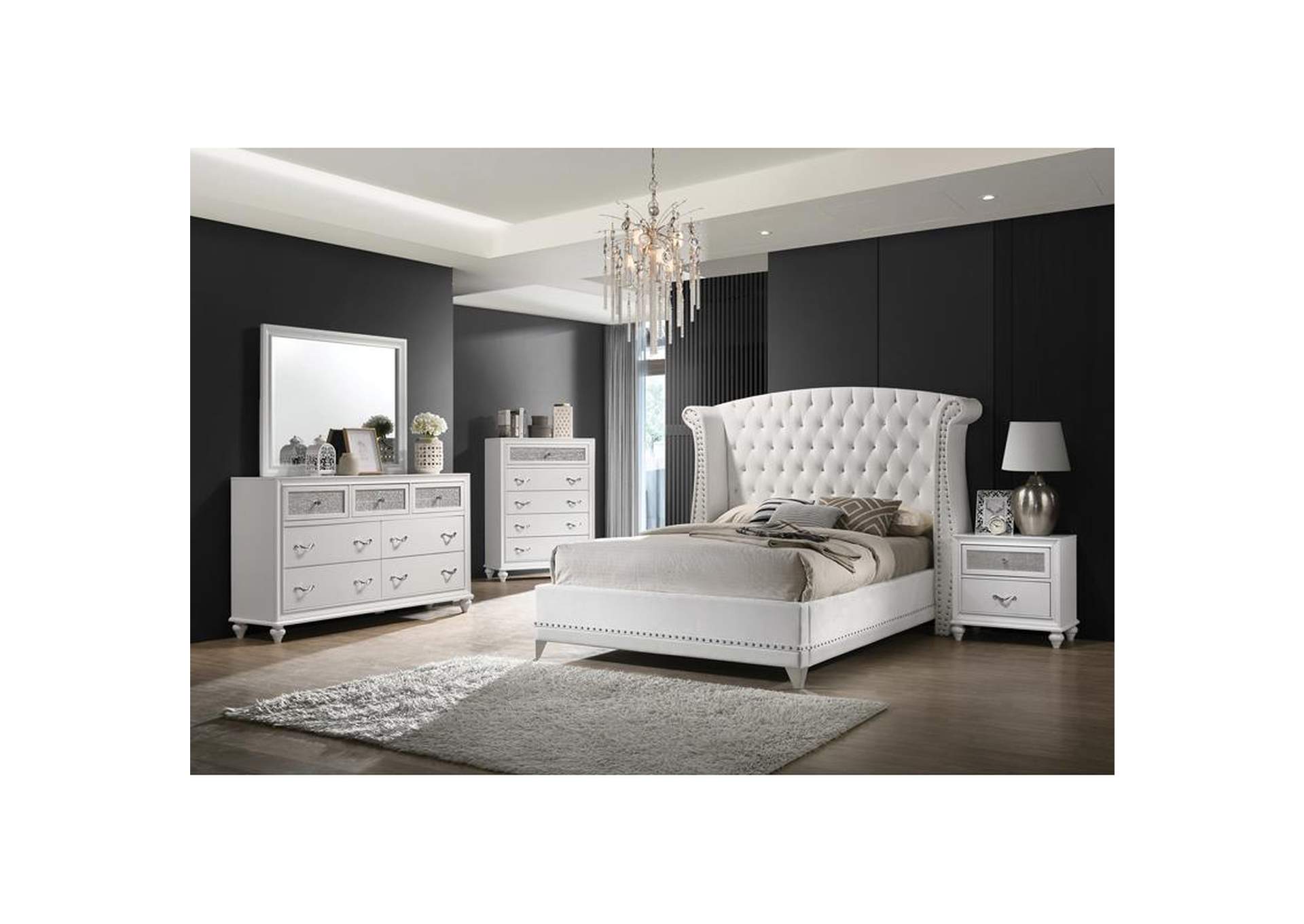 Barzini Upholstered Tufted Bedroom Set White Best Buy Furniture and