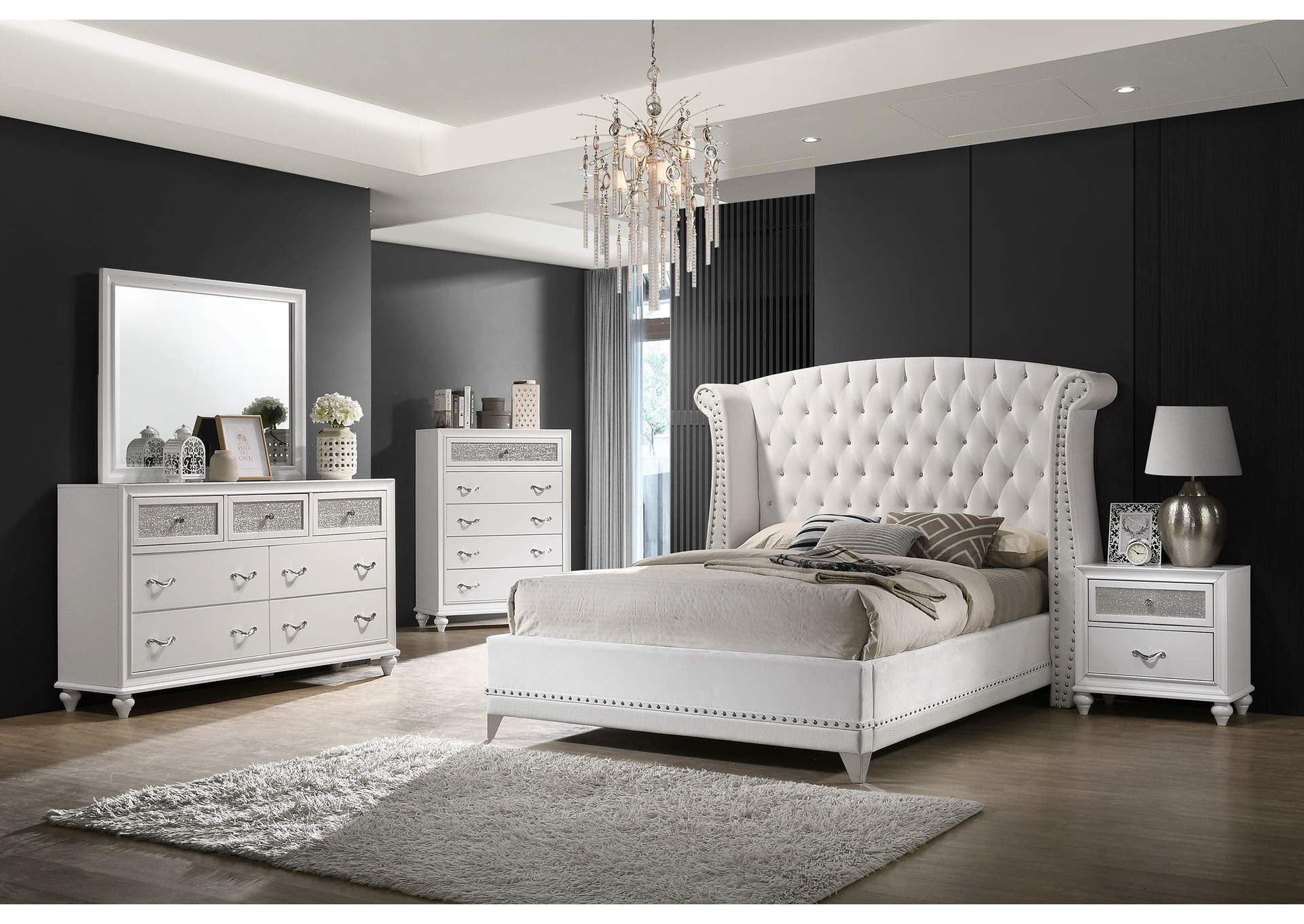 Barzini Upholstered Tufted Bedroom Set White,Coaster Furniture