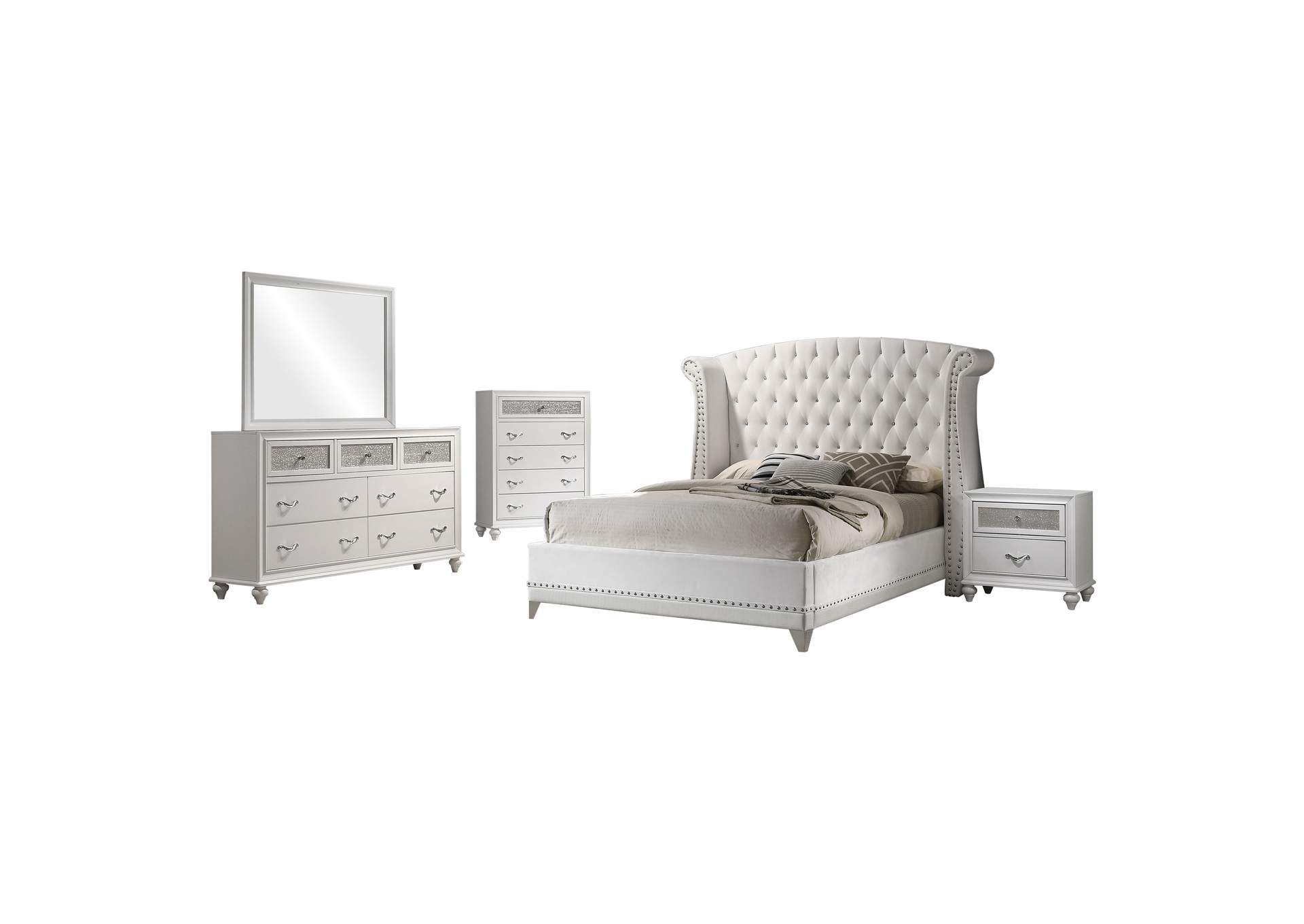 Barzini Upholstered Tufted Bedroom Set White,Coaster Furniture