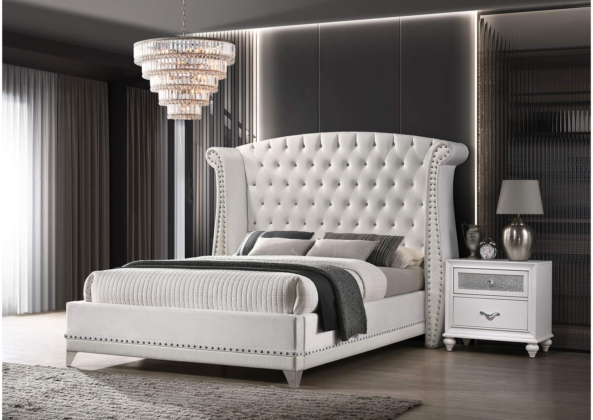 Barzini Queen Wingback Tufted Bed White,Coaster Furniture