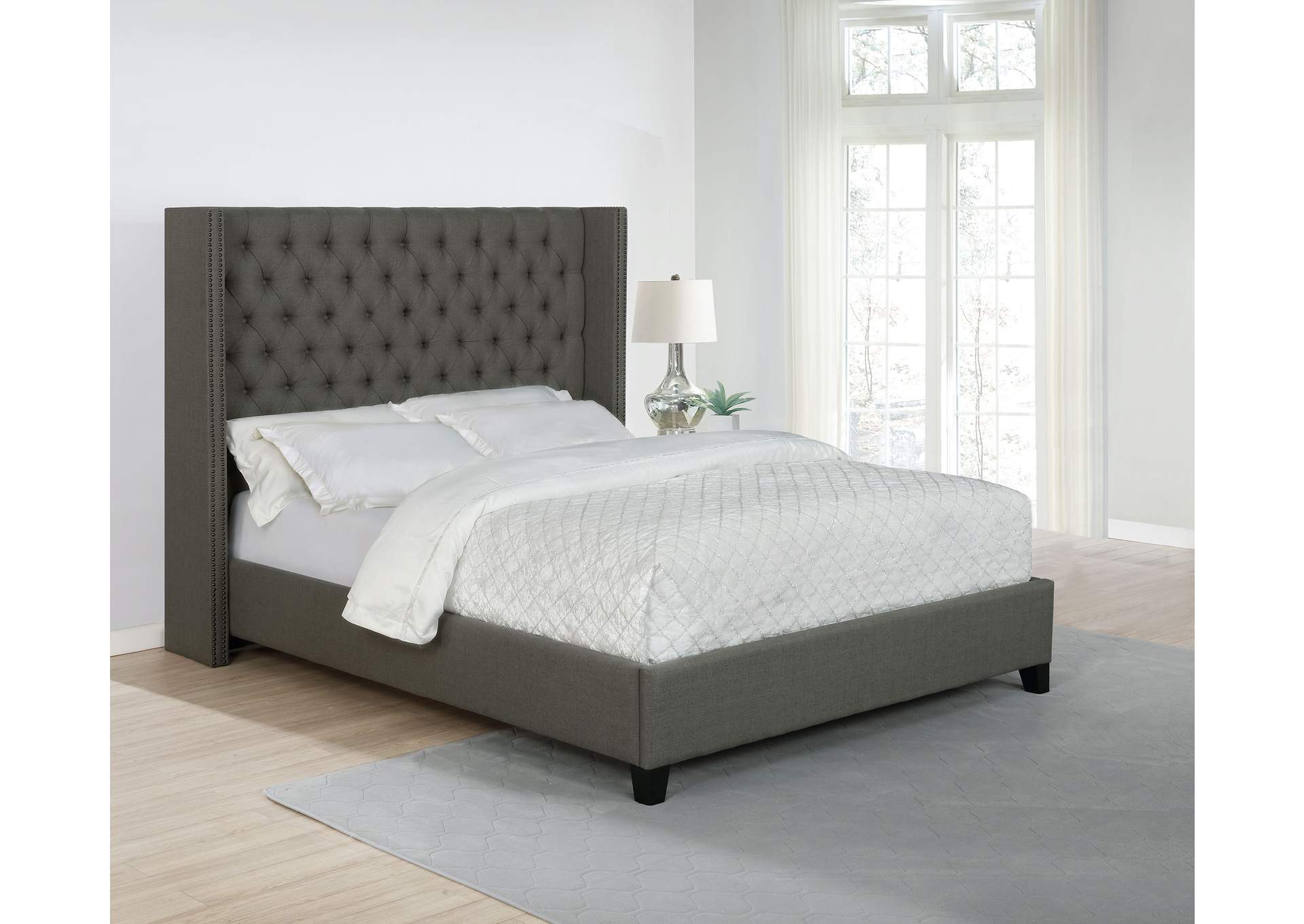 Bancroft Demi-wing Upholstered Queen Bed Grey,Coaster Furniture