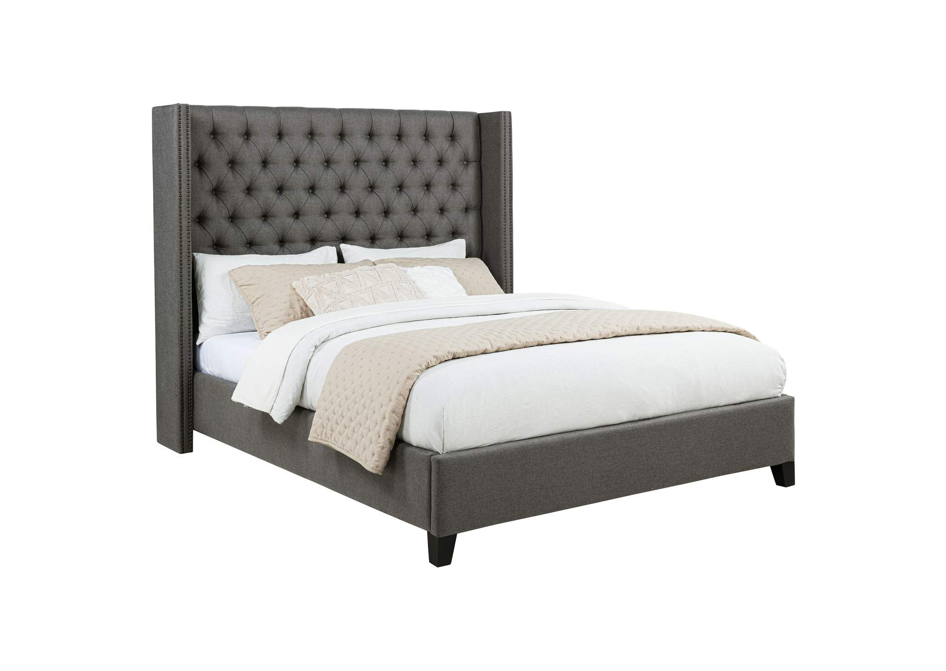 Bancroft Demi-wing Upholstered Queen Bed Grey,Coaster Furniture