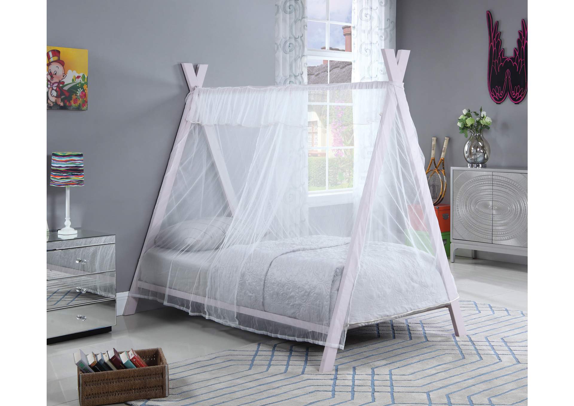 White Lilac Georgina Pink Twin Tent Bed,Coaster Furniture