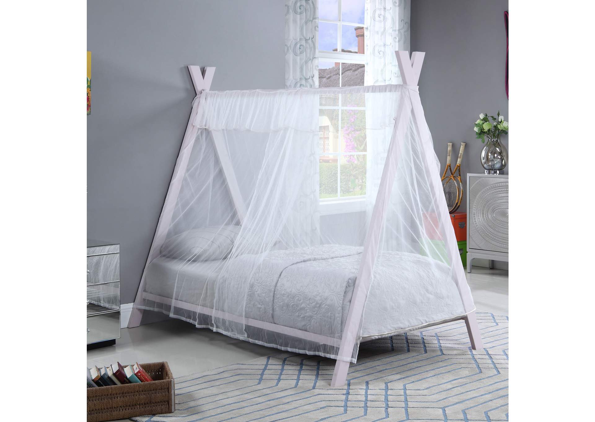 Fultonville Twin Metal Tent Bed Pink,Coaster Furniture