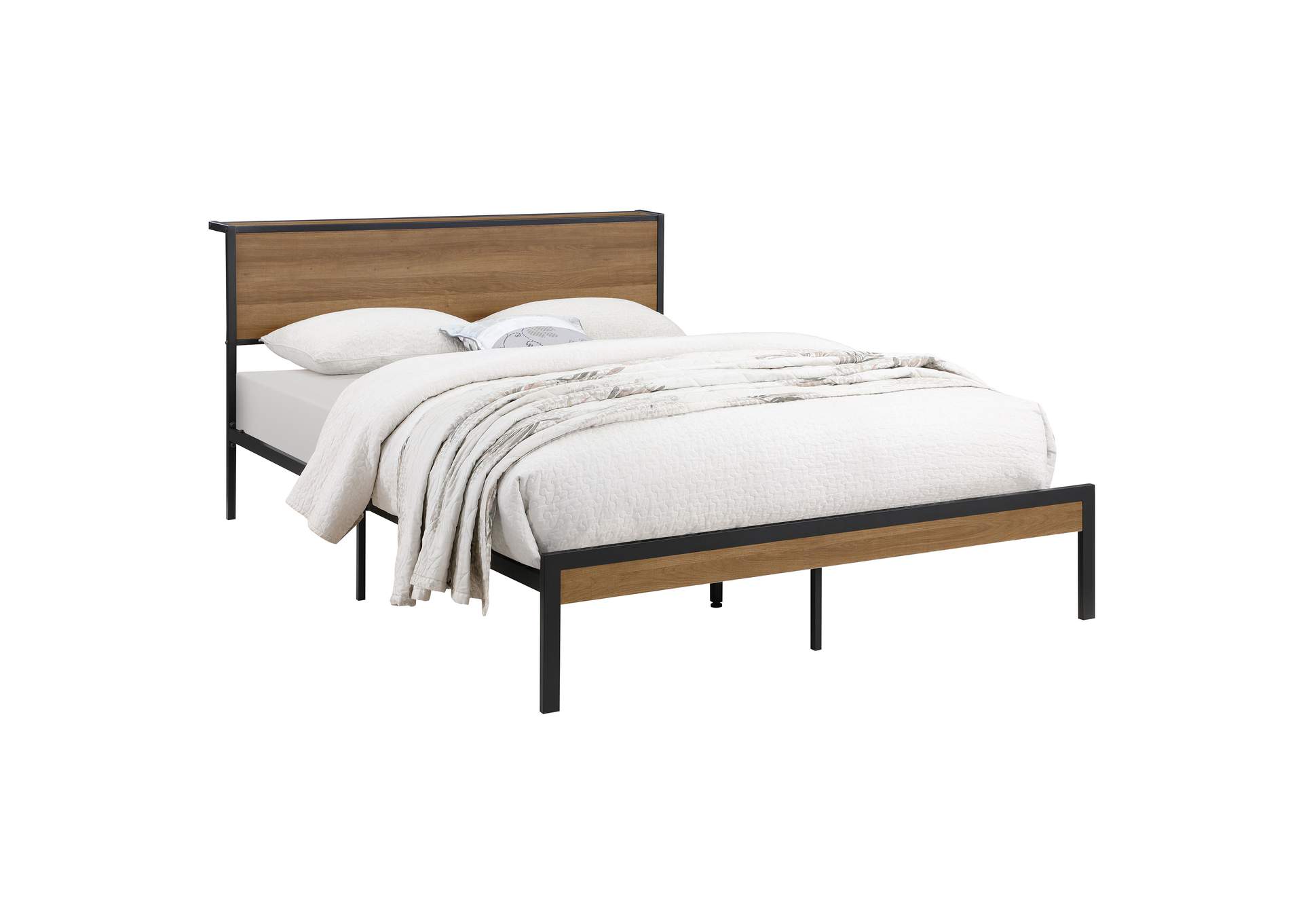 Ricky Queen Platform Bed Light Oak and Black,Coaster Furniture