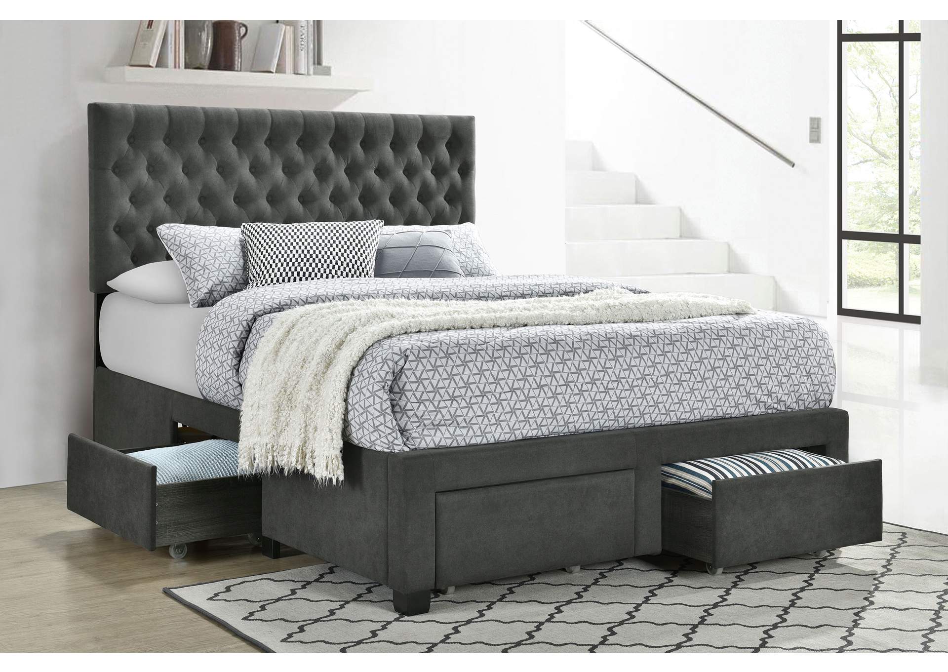 Soledad Full 4-drawer Button Tufted Storage Bed Charcoal,Coaster Furniture