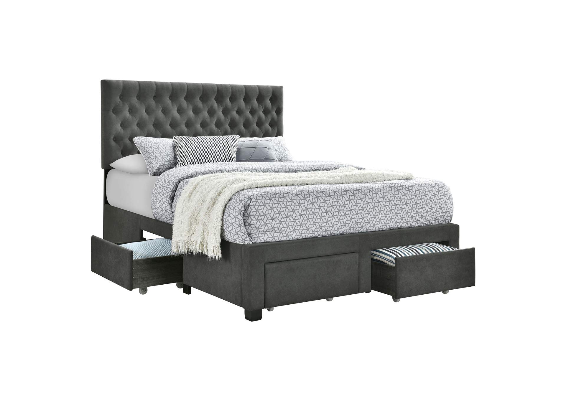 Soledad Full 4-drawer Button Tufted Storage Bed Charcoal,Coaster Furniture