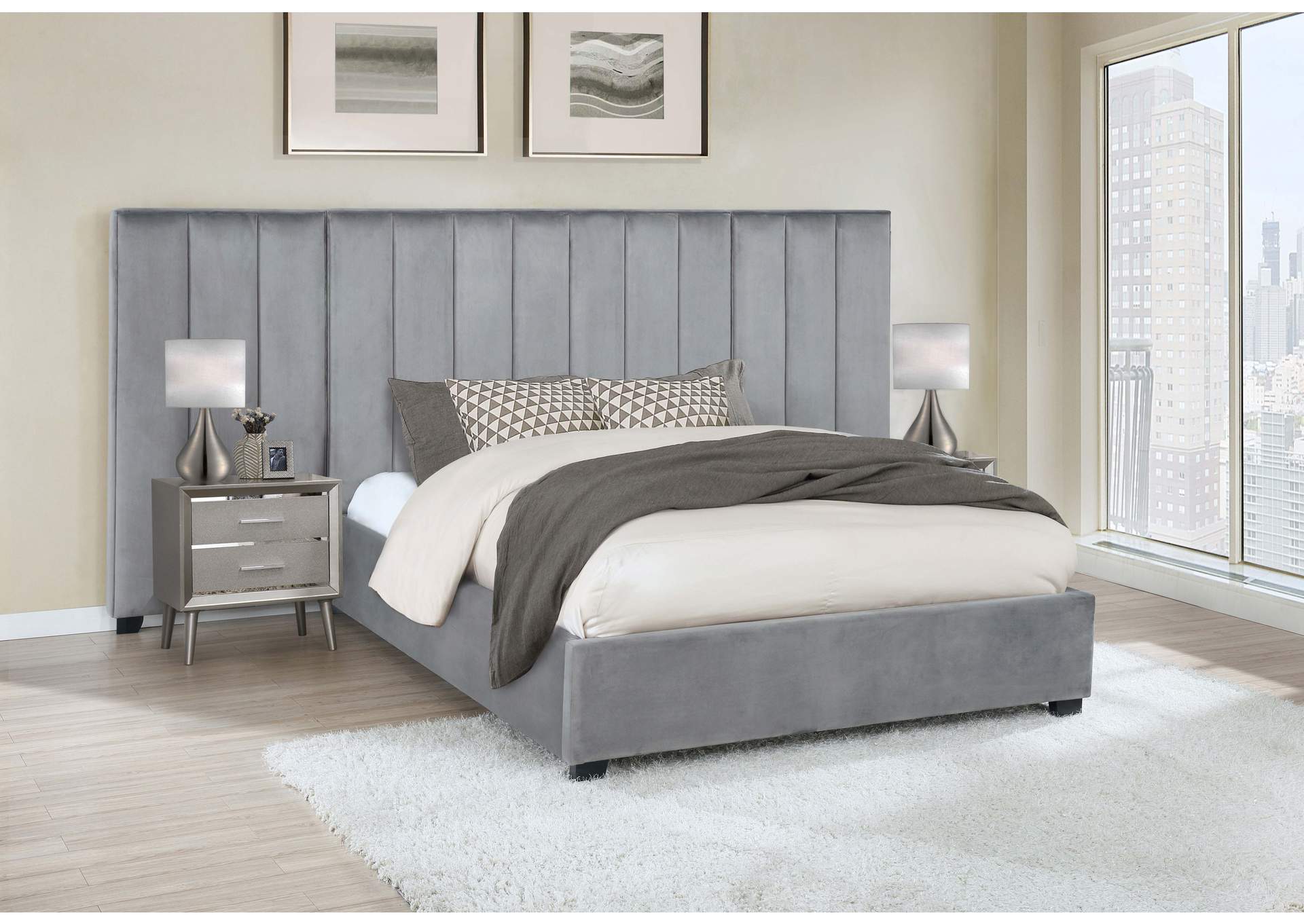 Arles Vertical Channeled Tufted Wall Panel Grey,Coaster Furniture