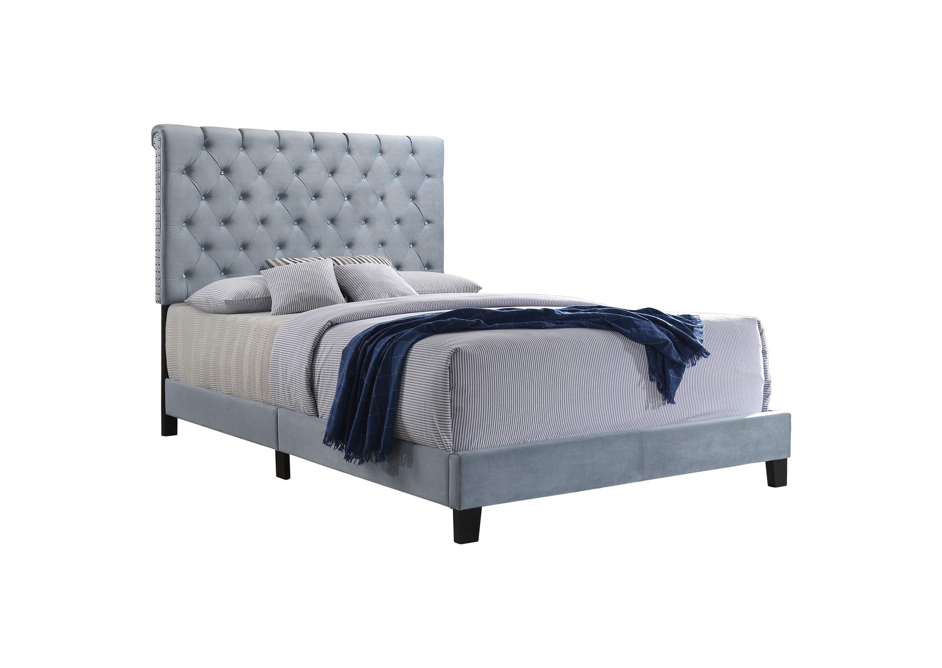 Warner Eastern King Upholstered Bed Slate Blue,Coaster Furniture