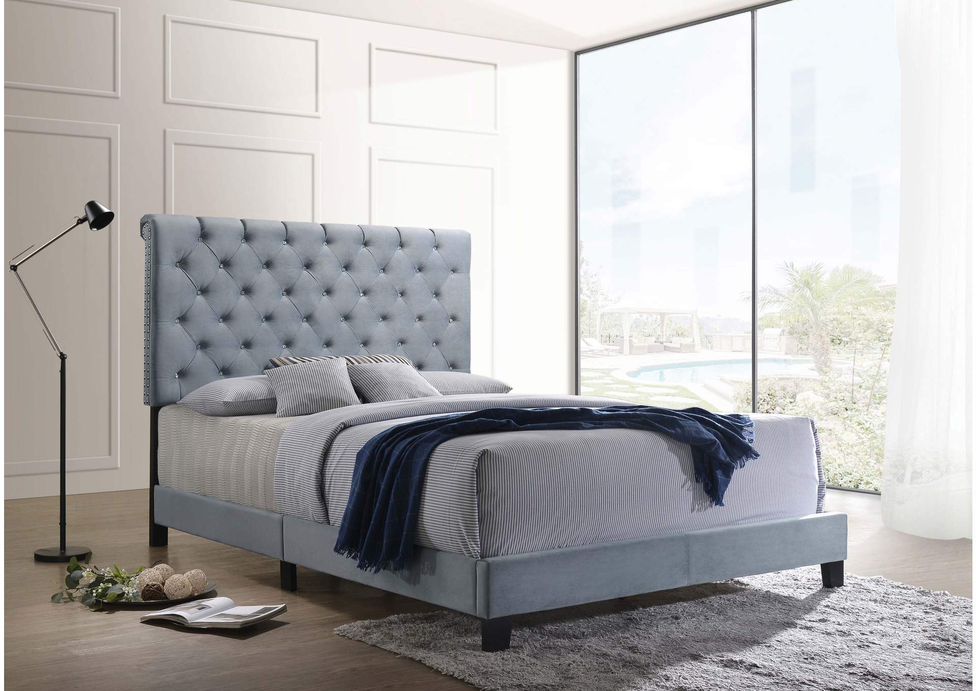 Warner Queen Upholstered Bed Slate Blue,Coaster Furniture