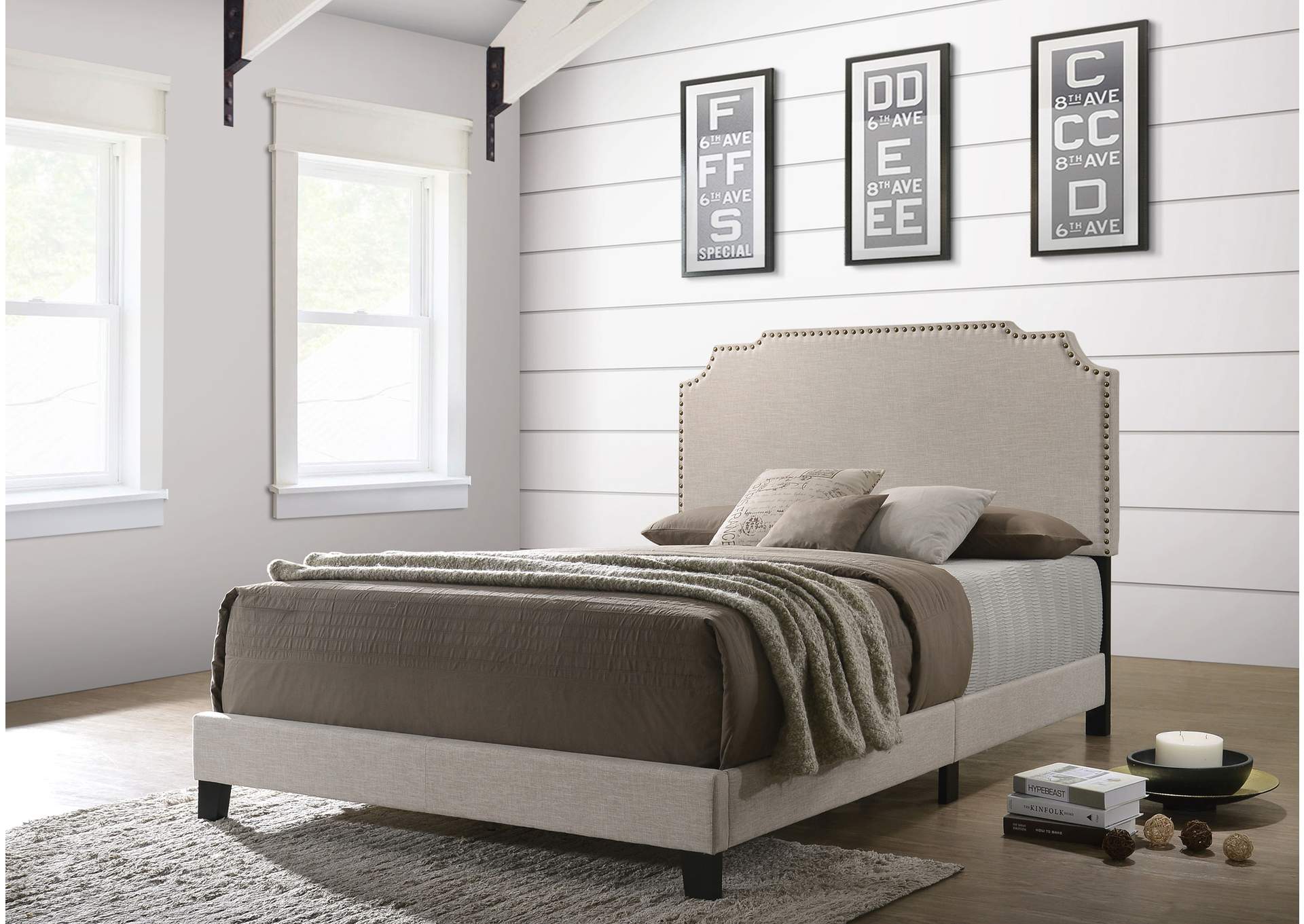Tamarac Upholstered Nailhead Full Bed Beige,Coaster Furniture