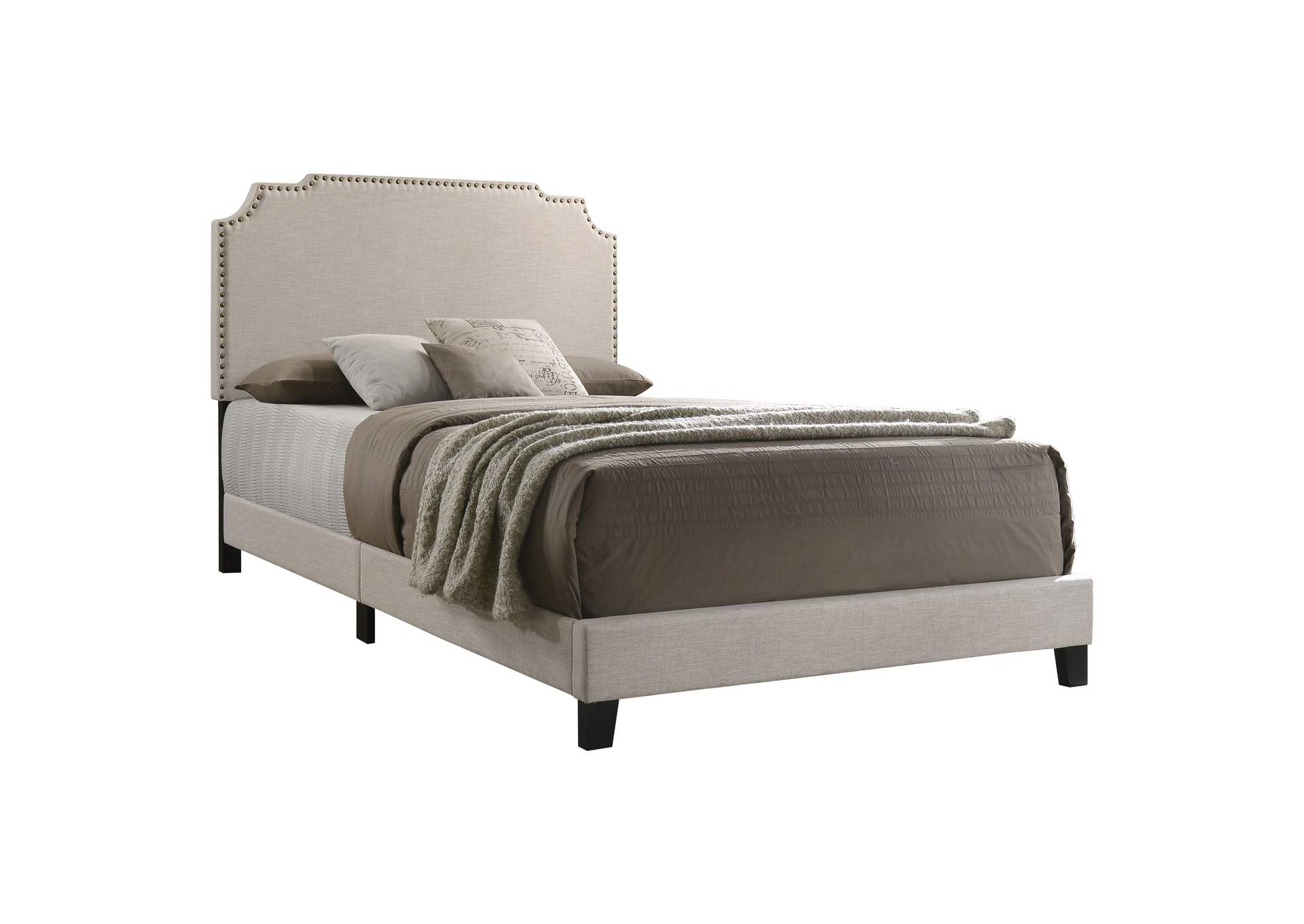 Tamarac Upholstered Nailhead Queen Bed Beige,Coaster Furniture