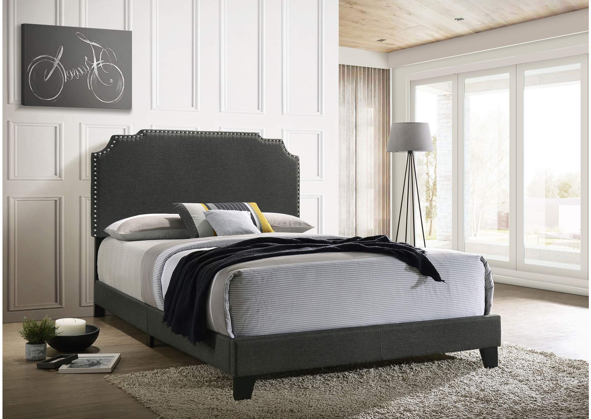 Tamarac Upholstered Nailhead Eastern King Bed Grey,Coaster Furniture