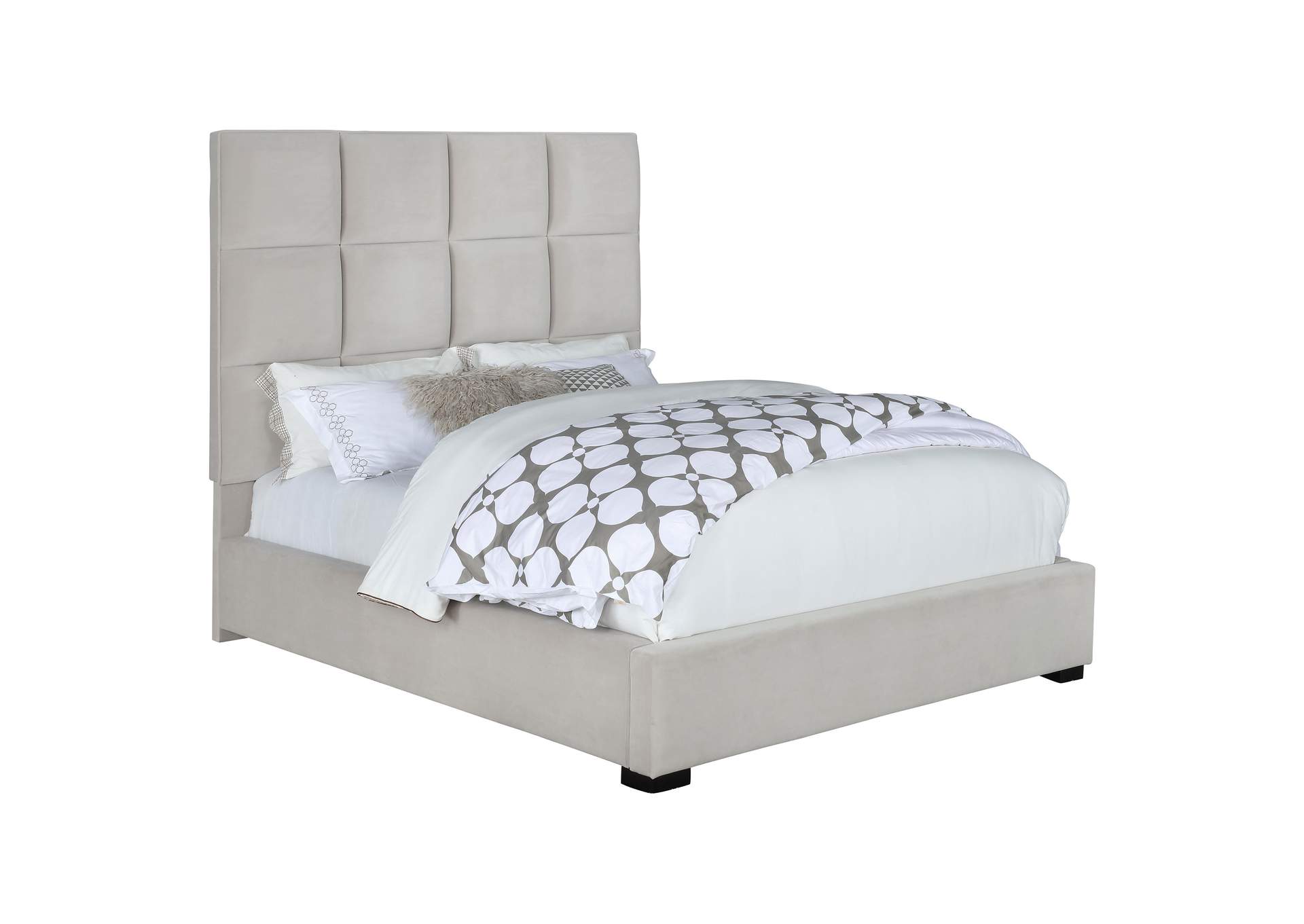 Panes Queen Tufted Upholstered Panel Bed Beige,Coaster Furniture