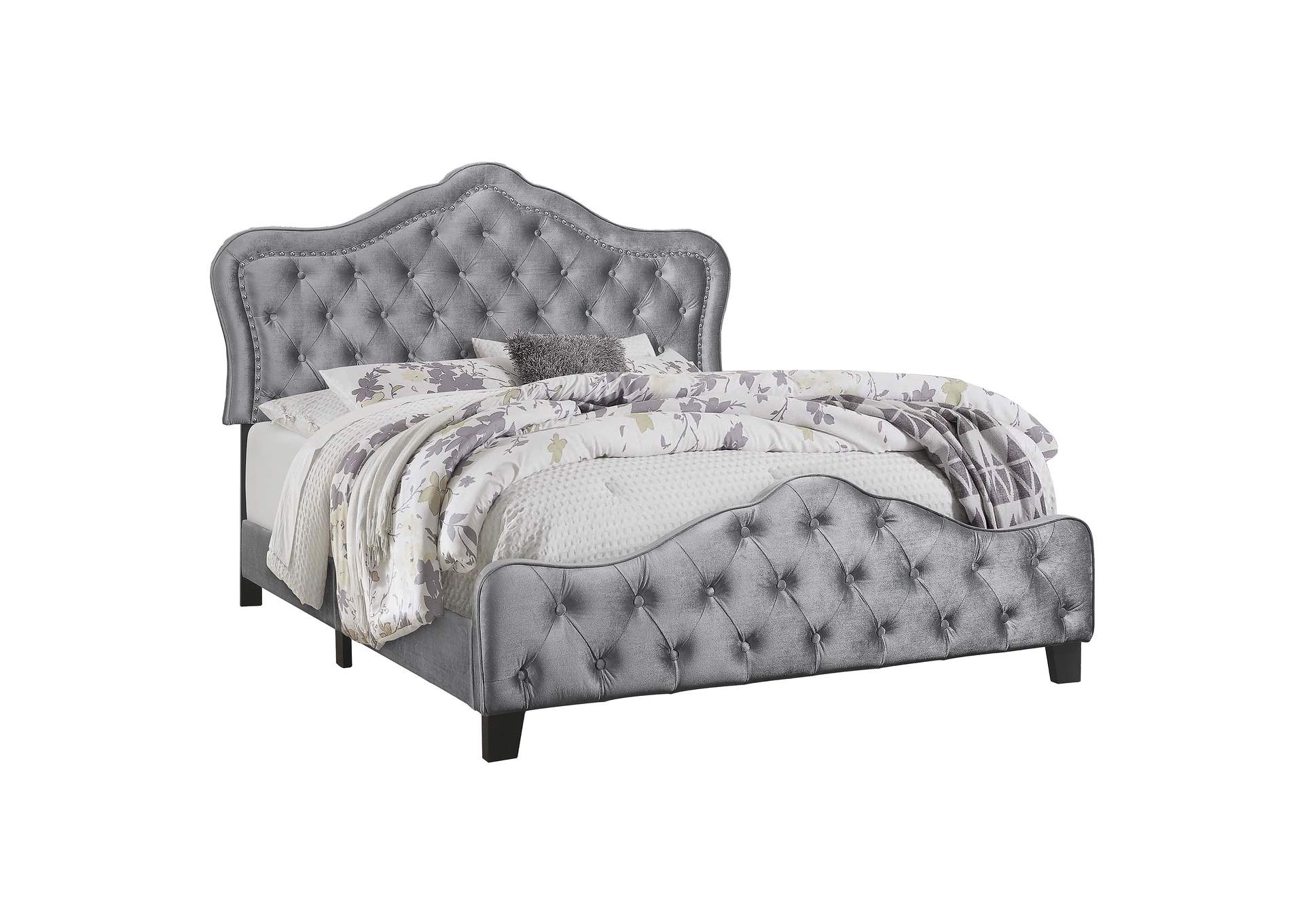 Bella Upholstered Tufted Panel Bed Grey,Coaster Furniture