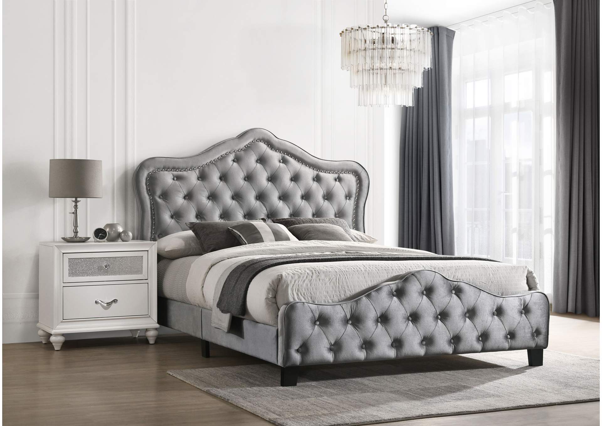 Bella Upholstered Tufted Panel Bed Grey,Coaster Furniture
