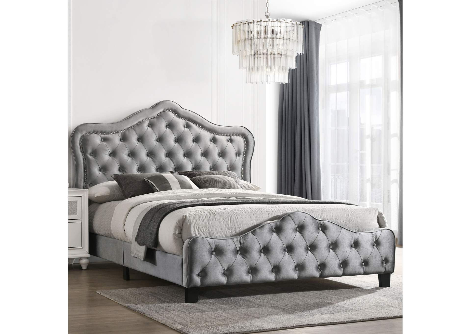 Bella Upholstered Tufted Panel Bed Grey,Coaster Furniture