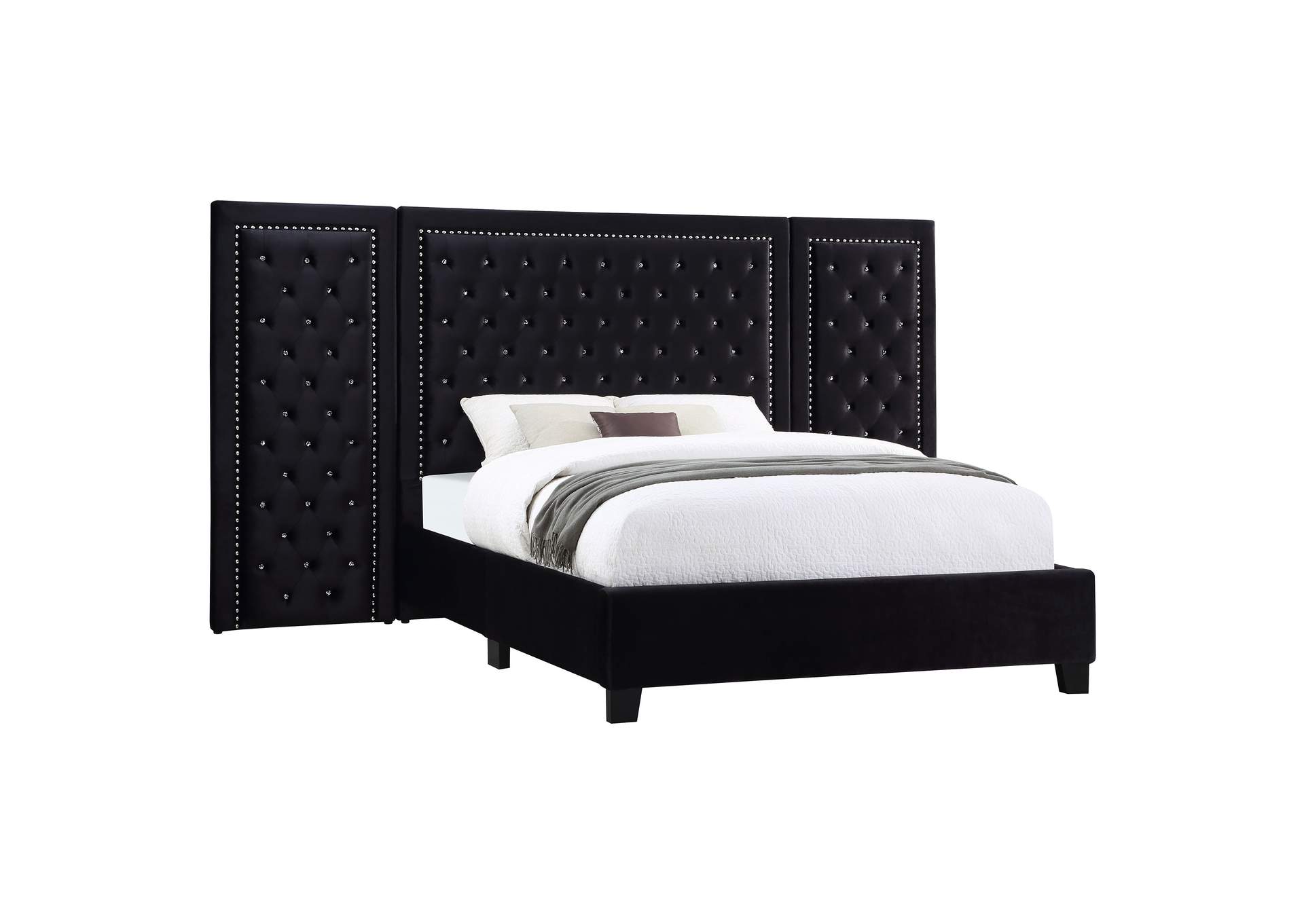 Hailey Upholstered Platform Eastern King Bed with Wall Panel Black,Coaster Furniture