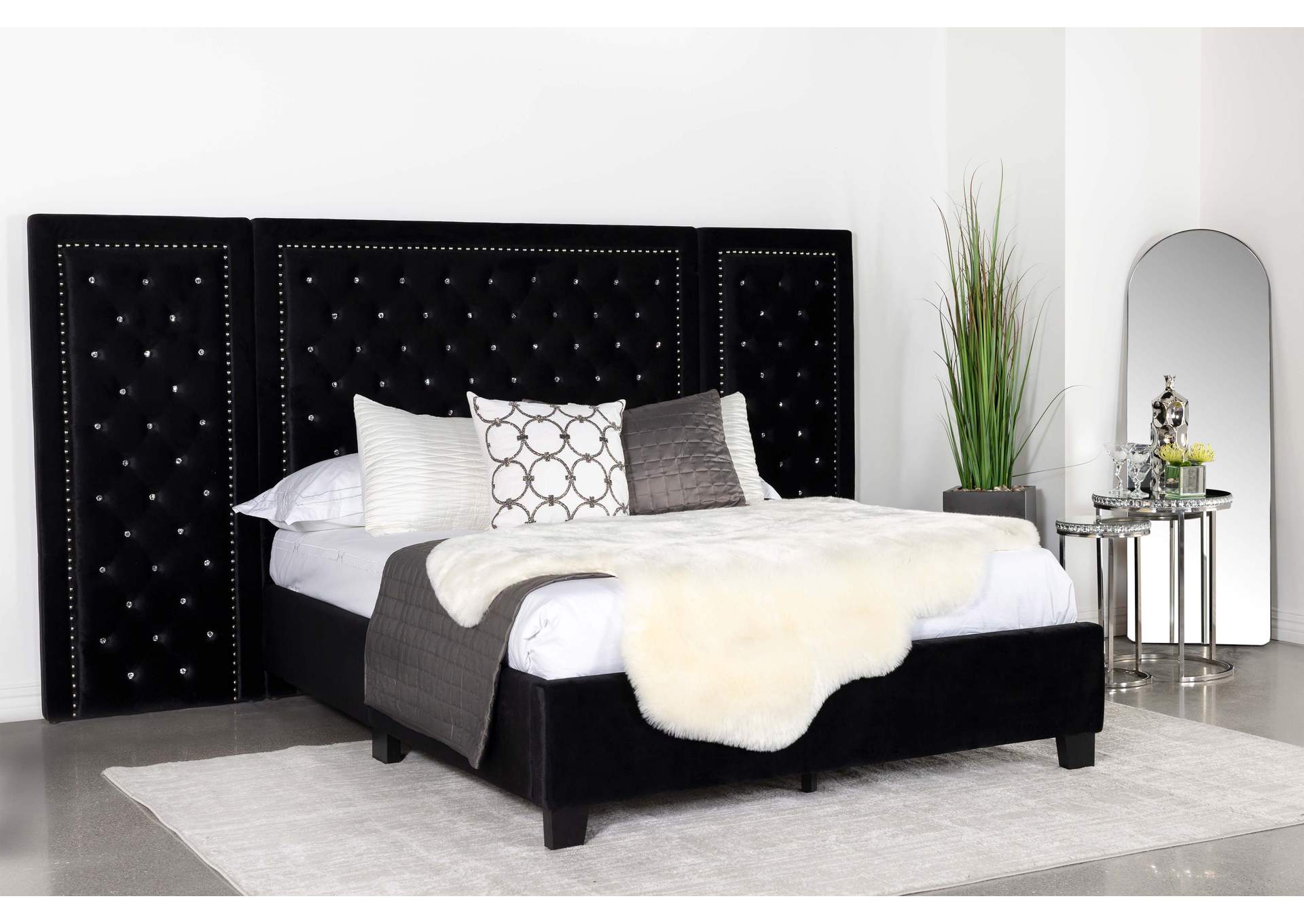 Hailey Tufted Upholstered Wall Bed Panel Black,Coaster Furniture