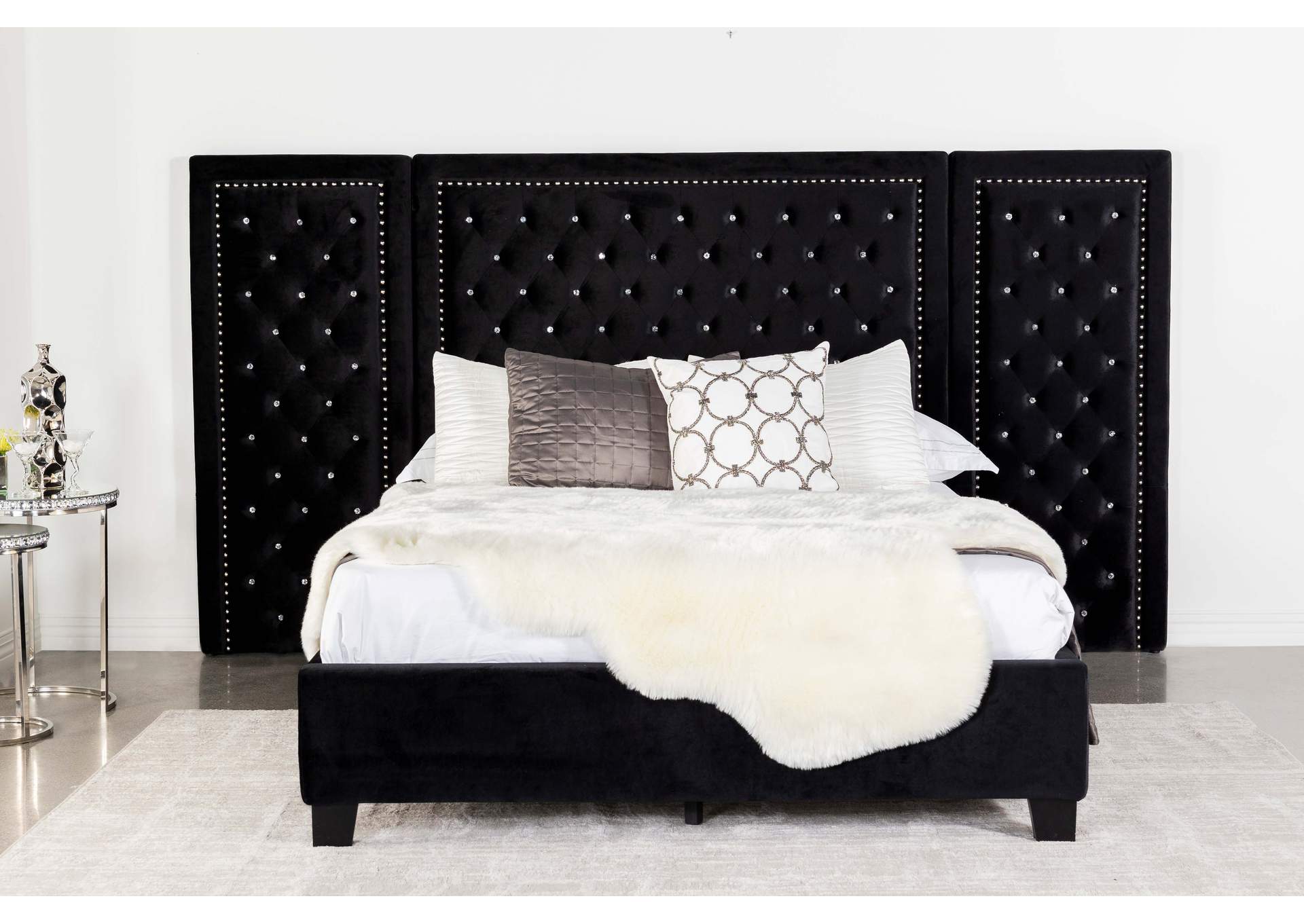 Hailey Tufted Upholstered Wall Bed Panel Black,Coaster Furniture