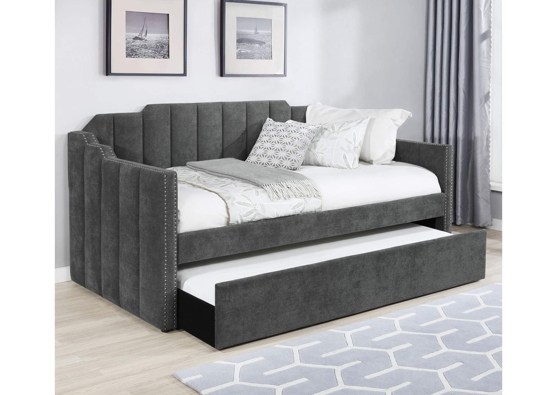 Kingston Upholstered Twin Daybed with Trundle Charcoal,Coaster Furniture