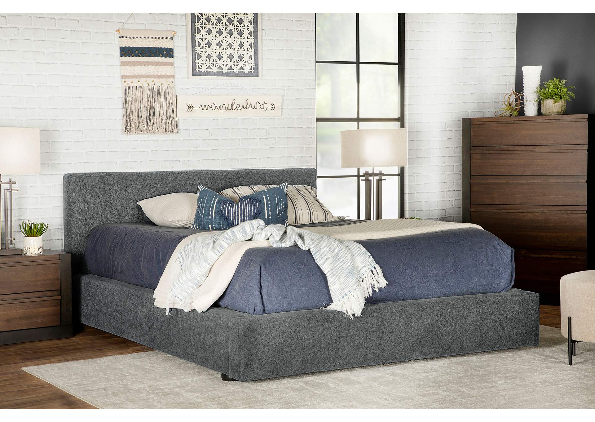 Gregory Upholstered Platform Bed Graphite,Coaster Furniture