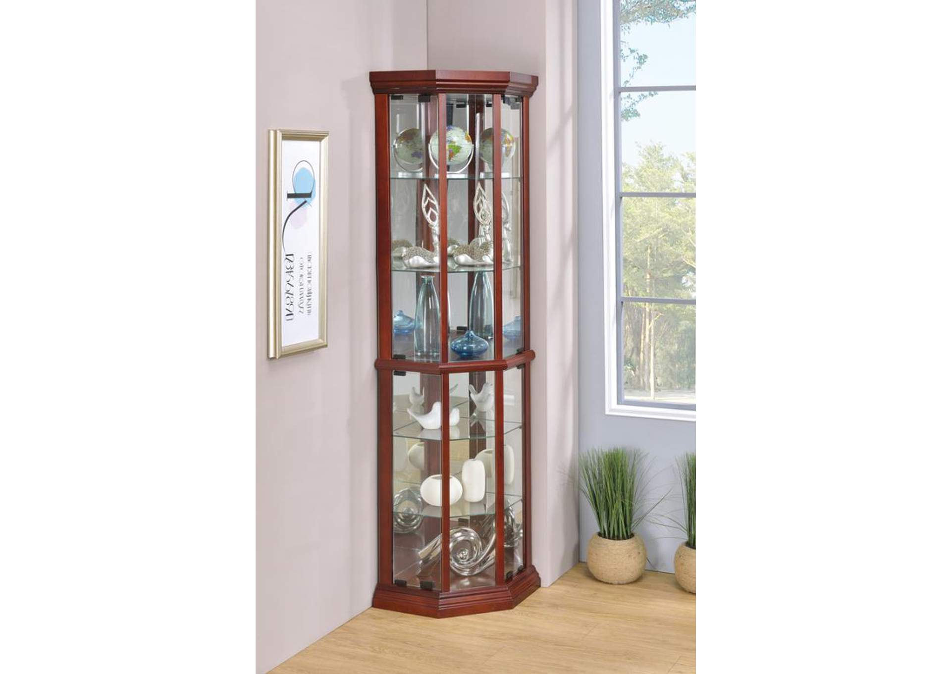 Appledale 6-shelf Corner Curio Cabinet Medium Brown,Coaster Furniture